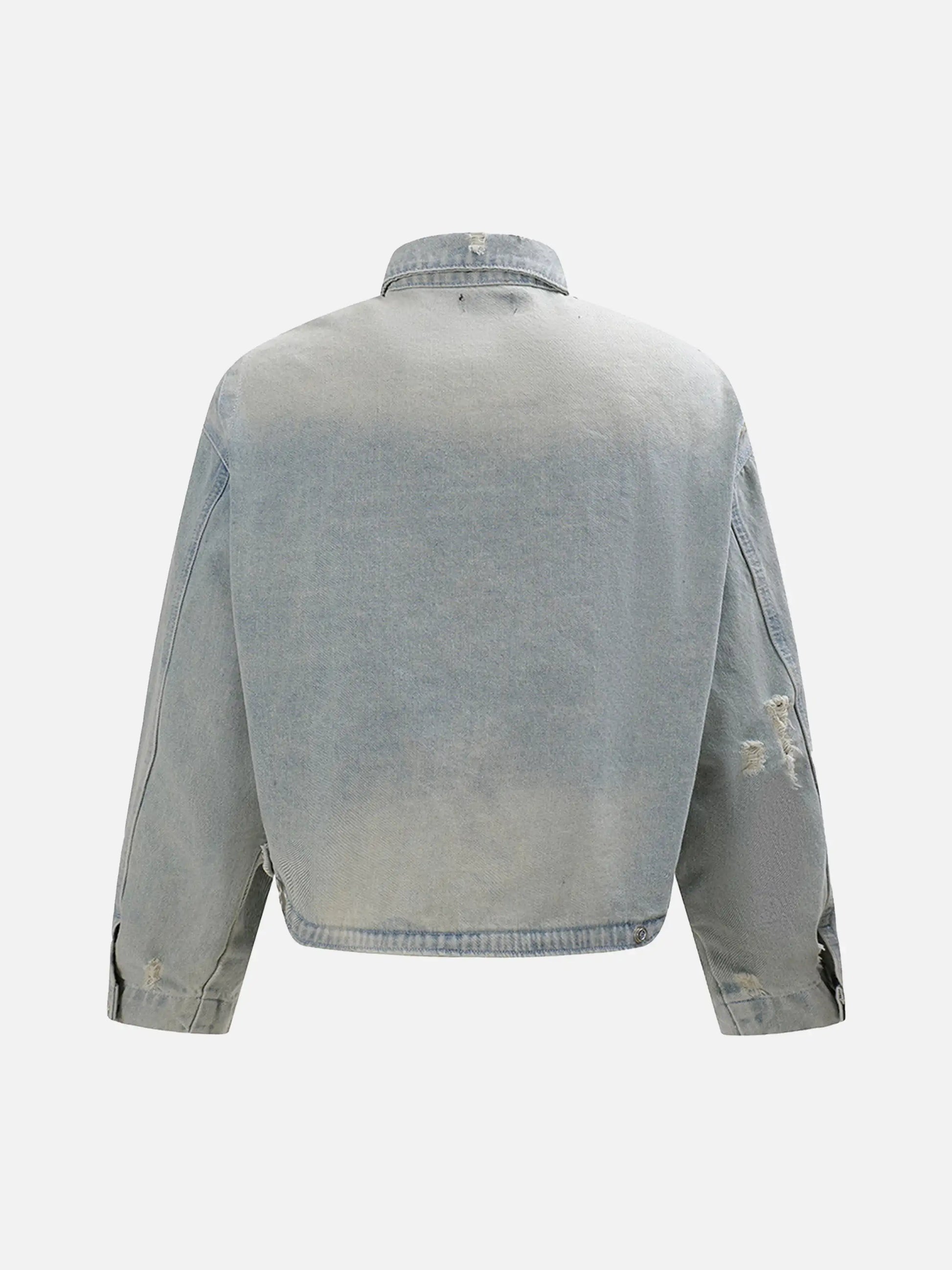 Distressed Frayed Lapel Denim Jacket