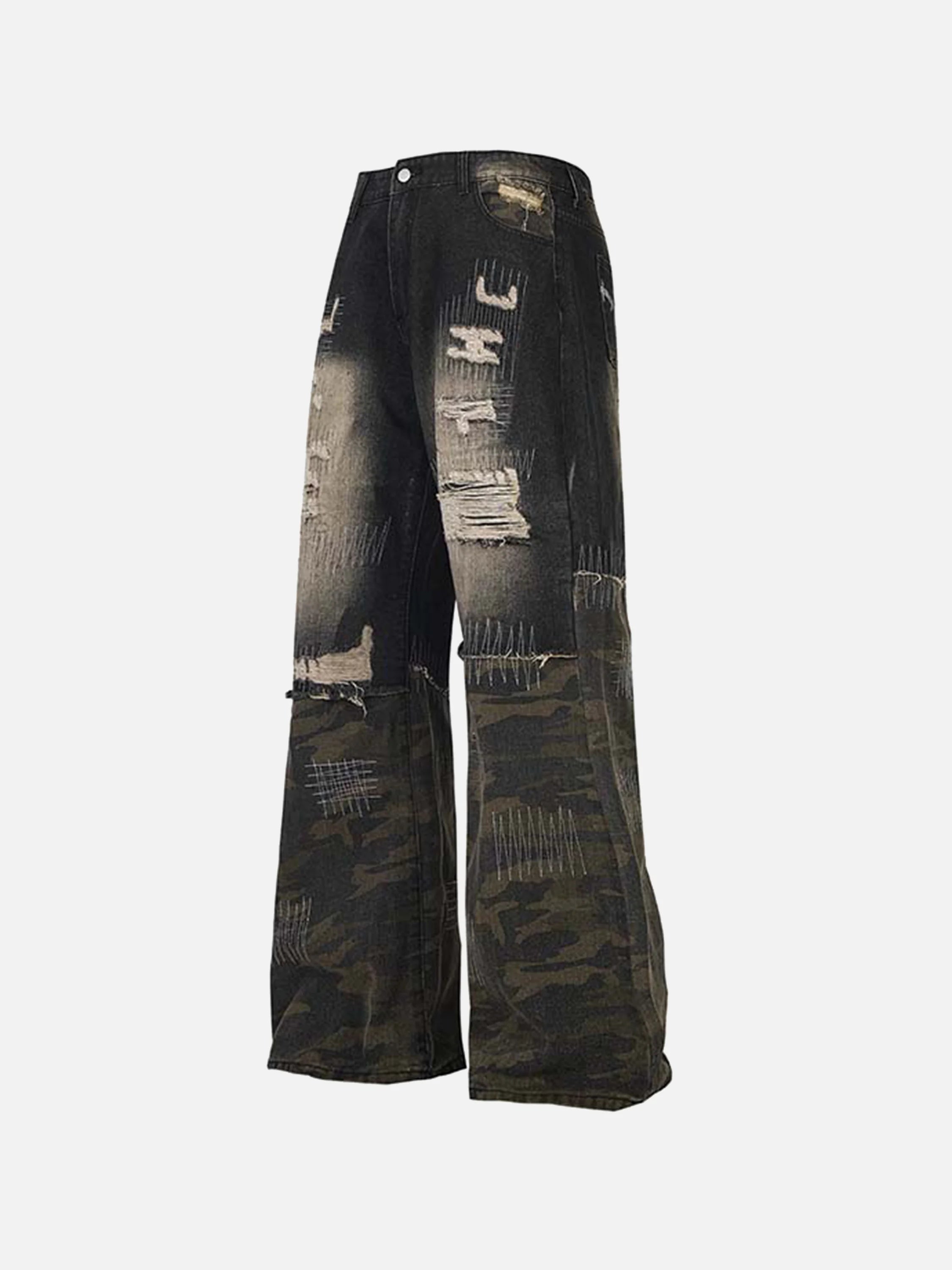 Washed Panel Camouflage Jeans