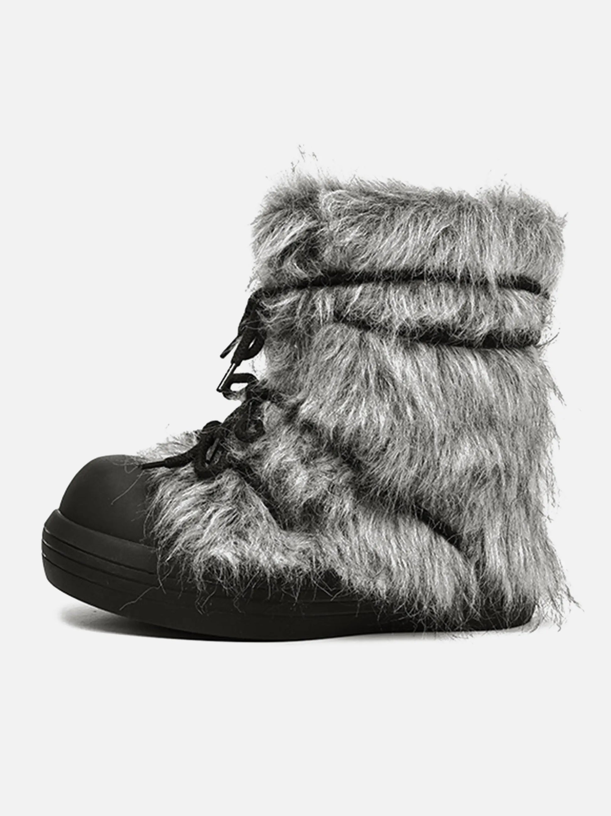 Furry Lace-up Chunky Boots