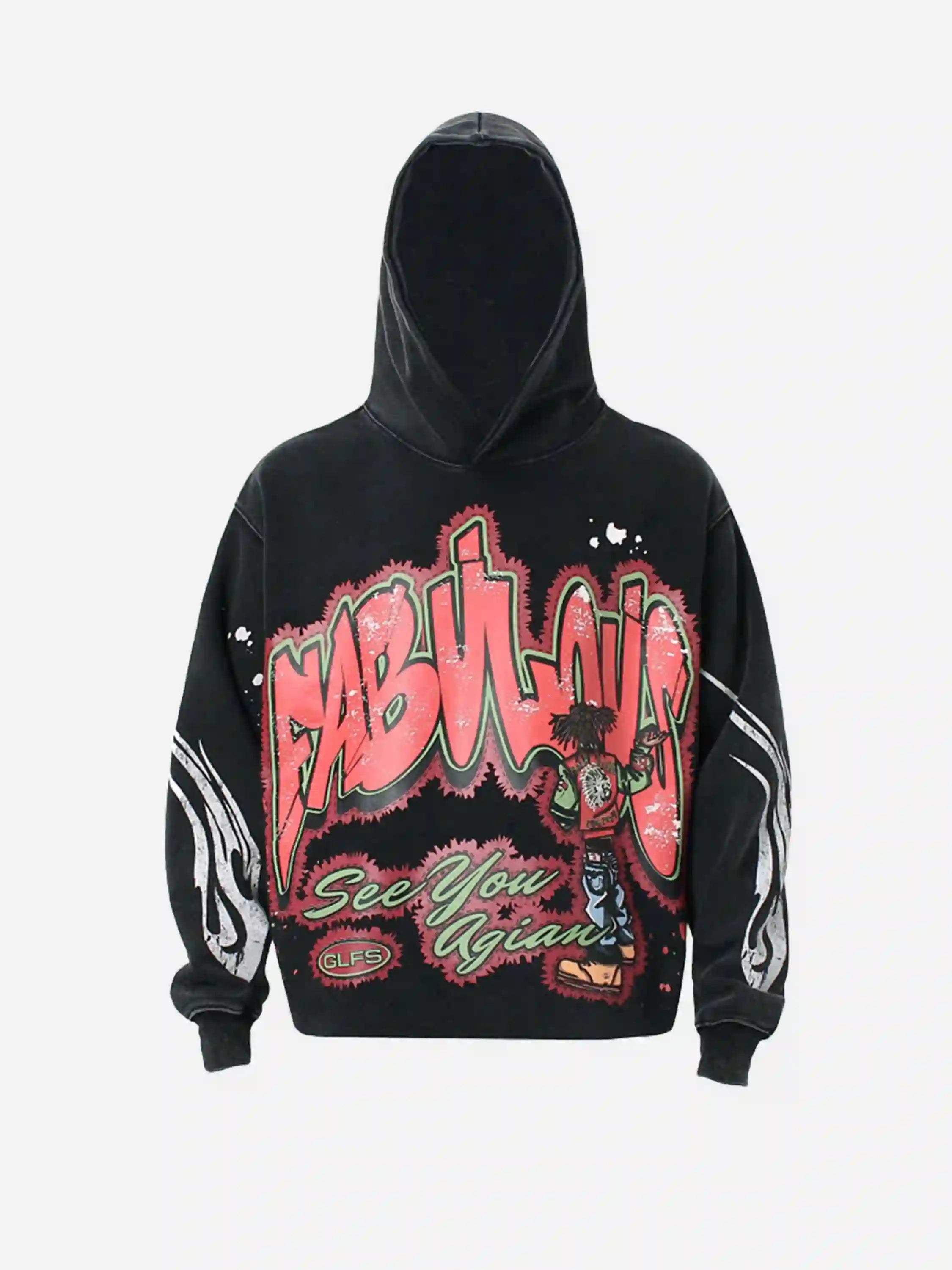 Disguisen American Hip-Hop Graffiti Distressed Hooded Hoodie