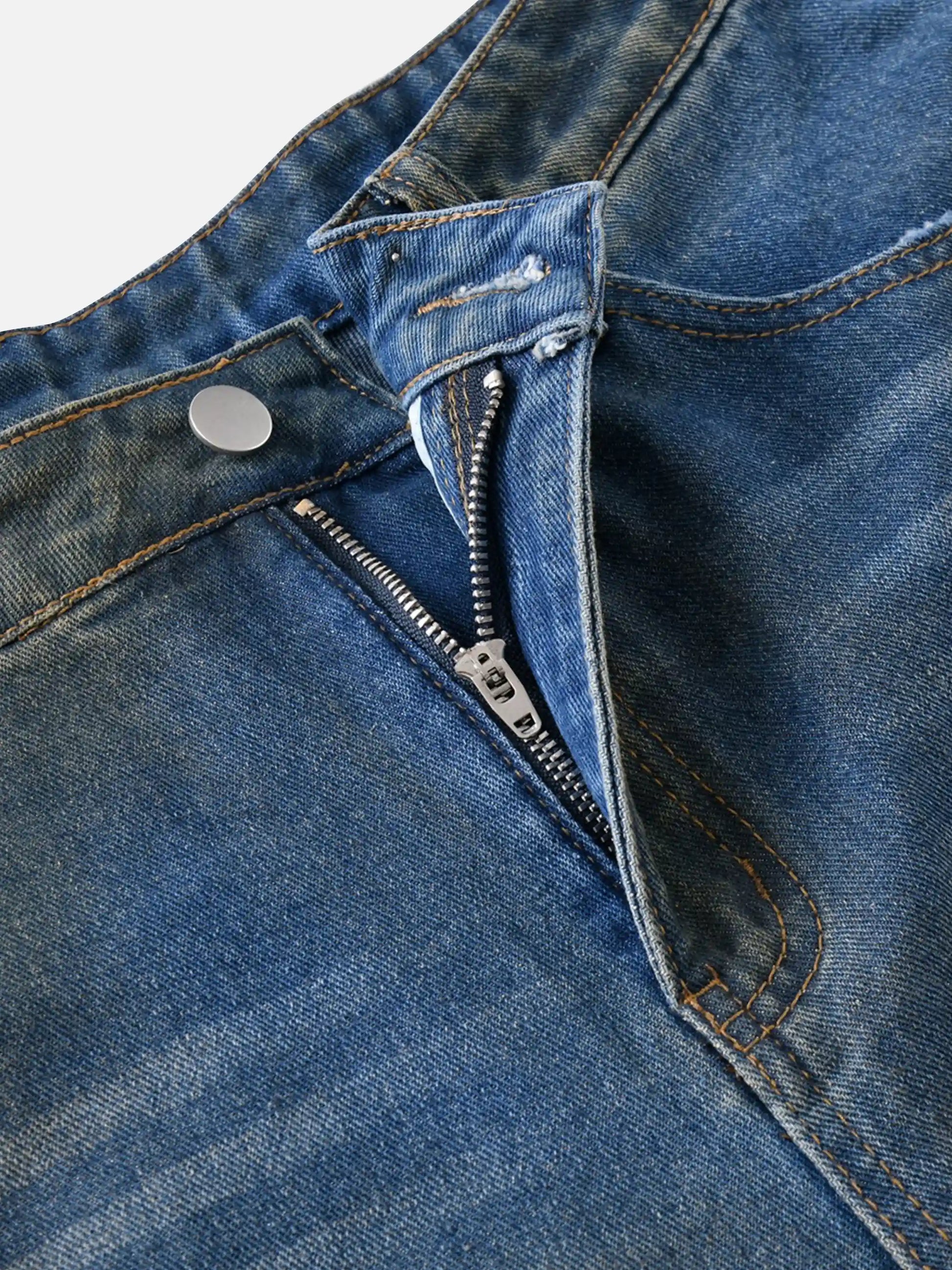 Straight-Leg Patchwork Mud-Dyed Jeans