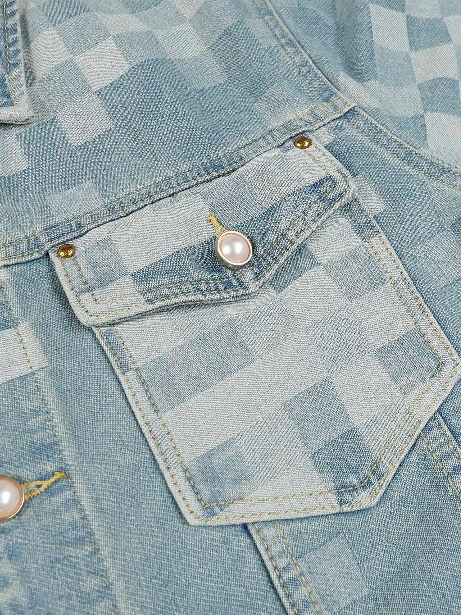 Disguisen Plaid Pearl Button Denim Jacket