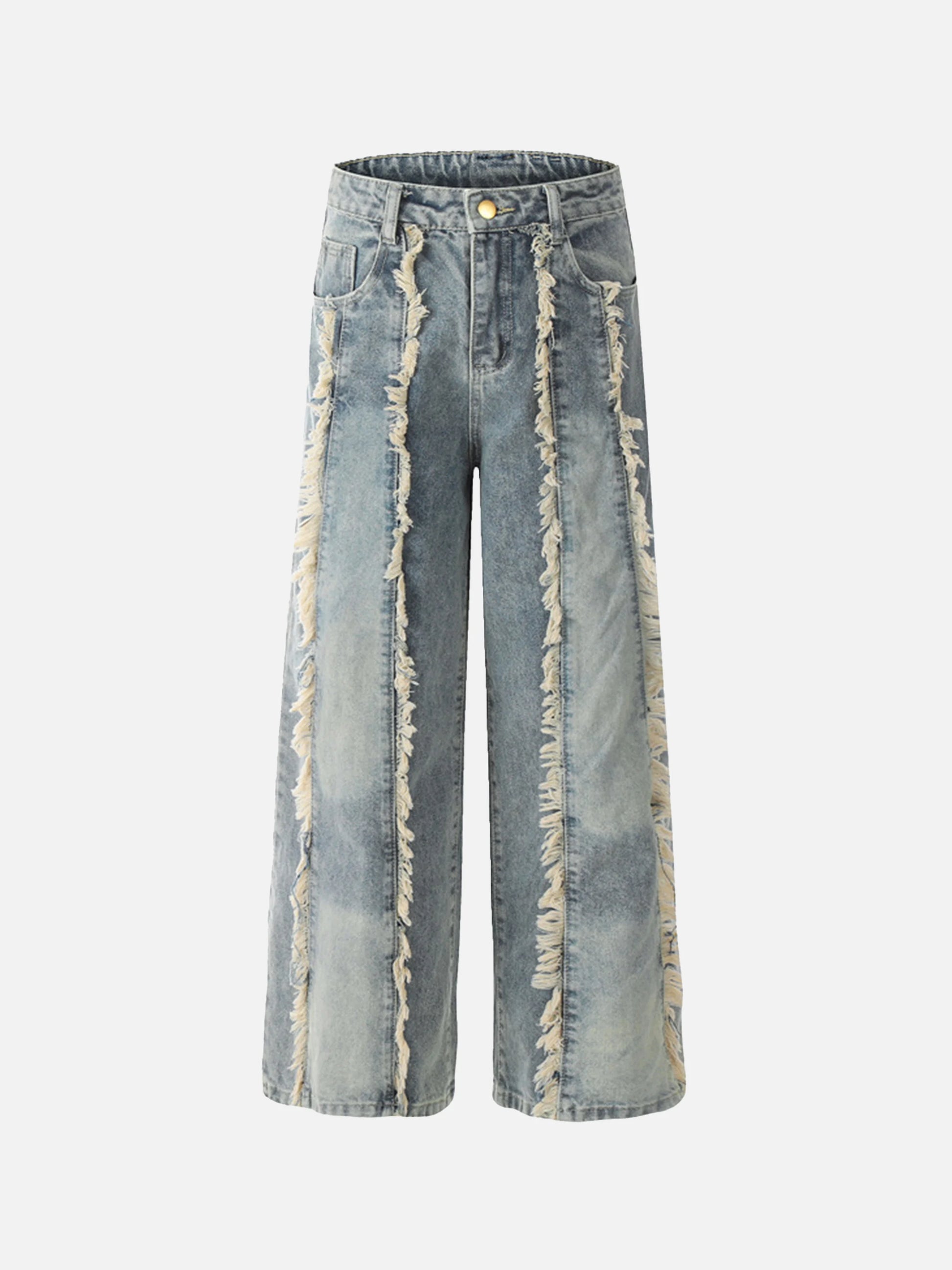 Vintage Fringed Raw-edge Jeans