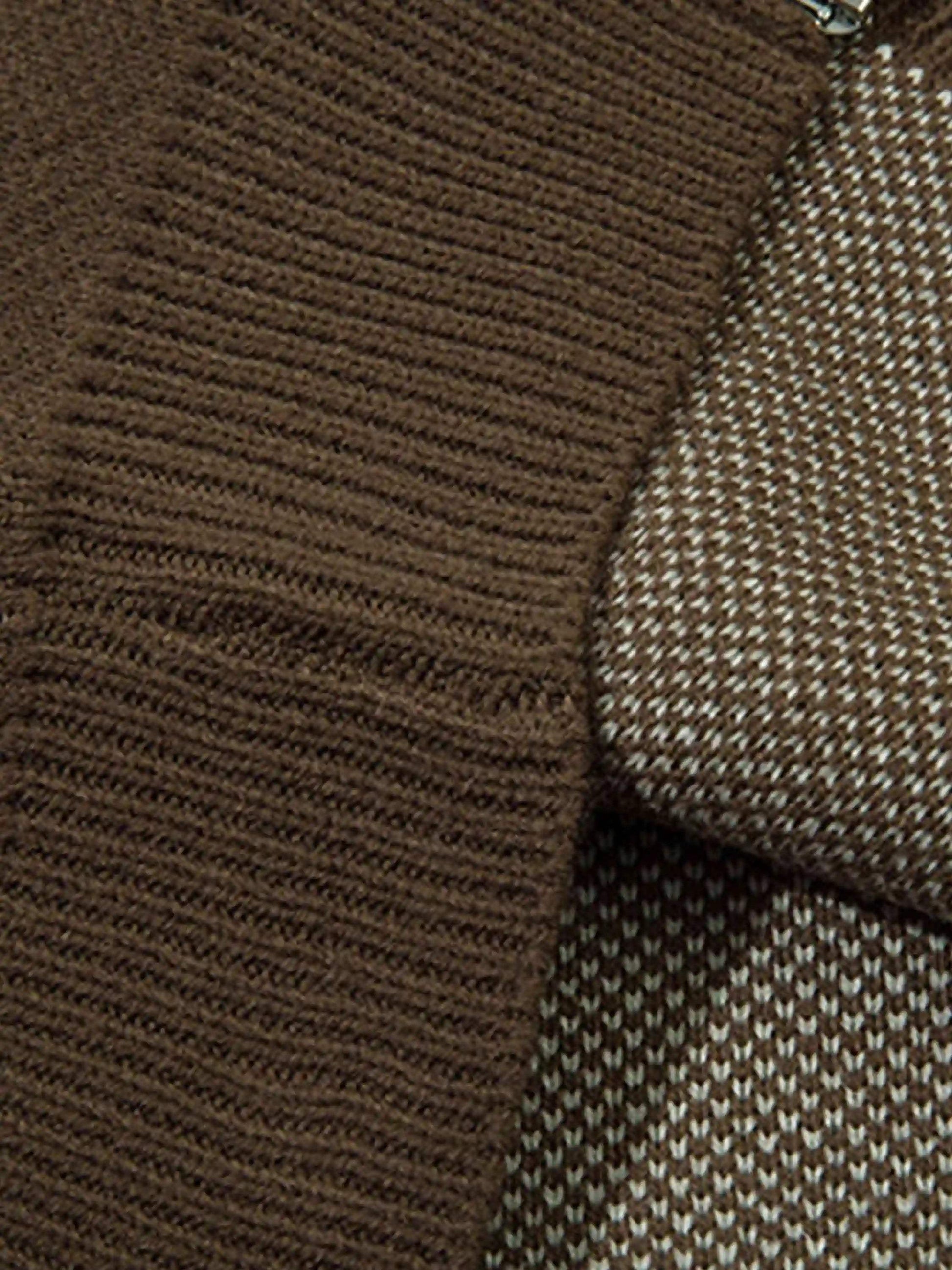 Disguisen Asymmetric Jacquard Stitching With Two-Way Zipper Sweater