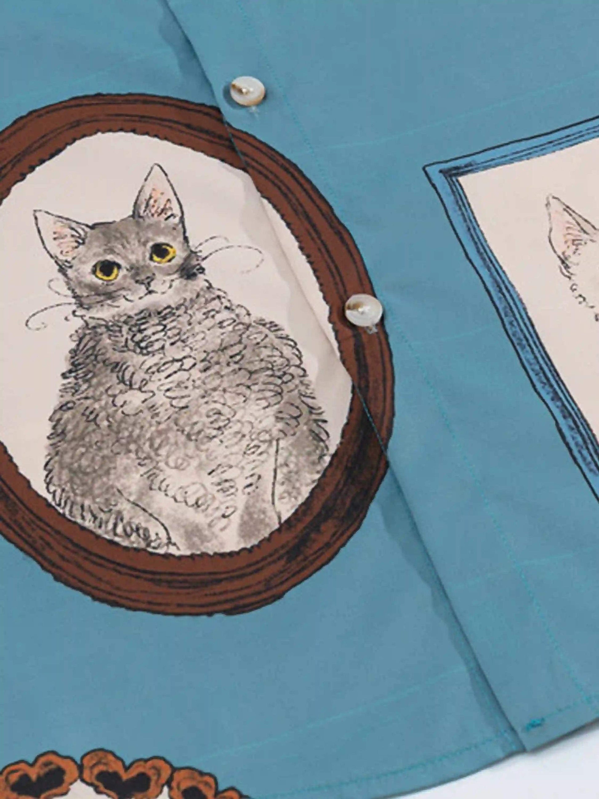 Disguisen Vintage Cat Print Short Sleeve Shirt