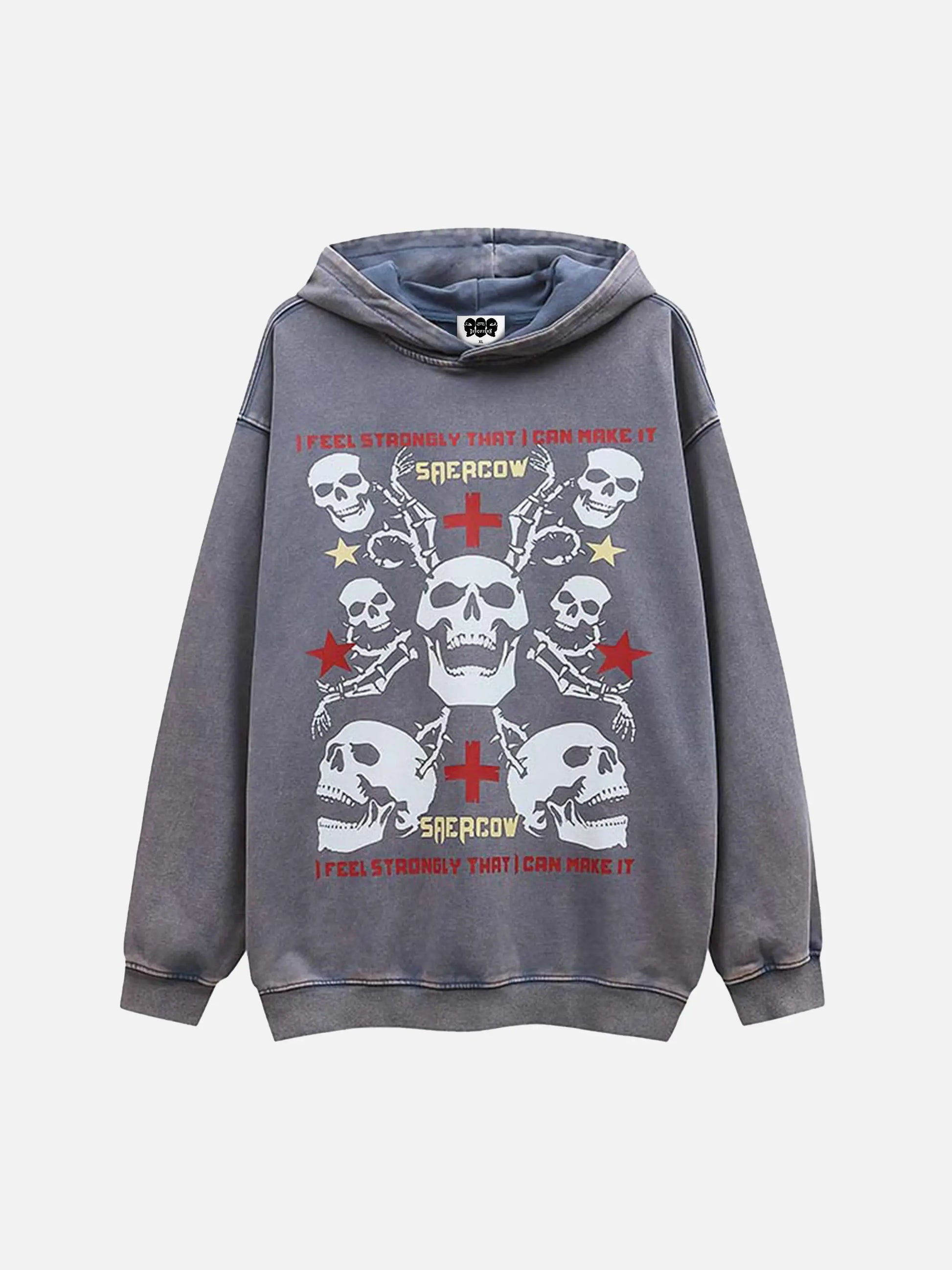Vintage Skull Cross Print Hoodie