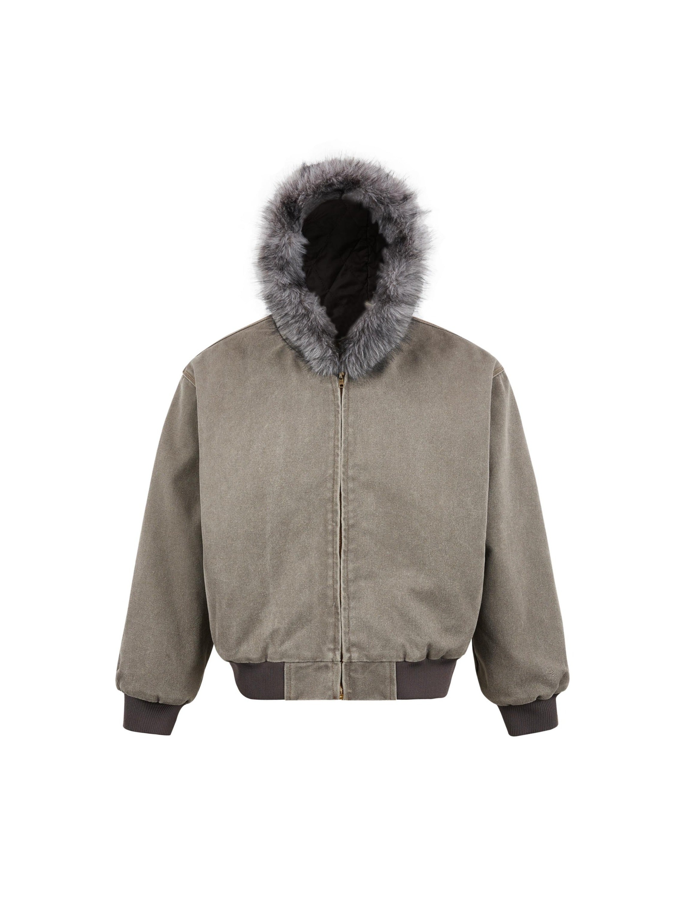 Vintage Washed Fur Collar Hooded Jacket