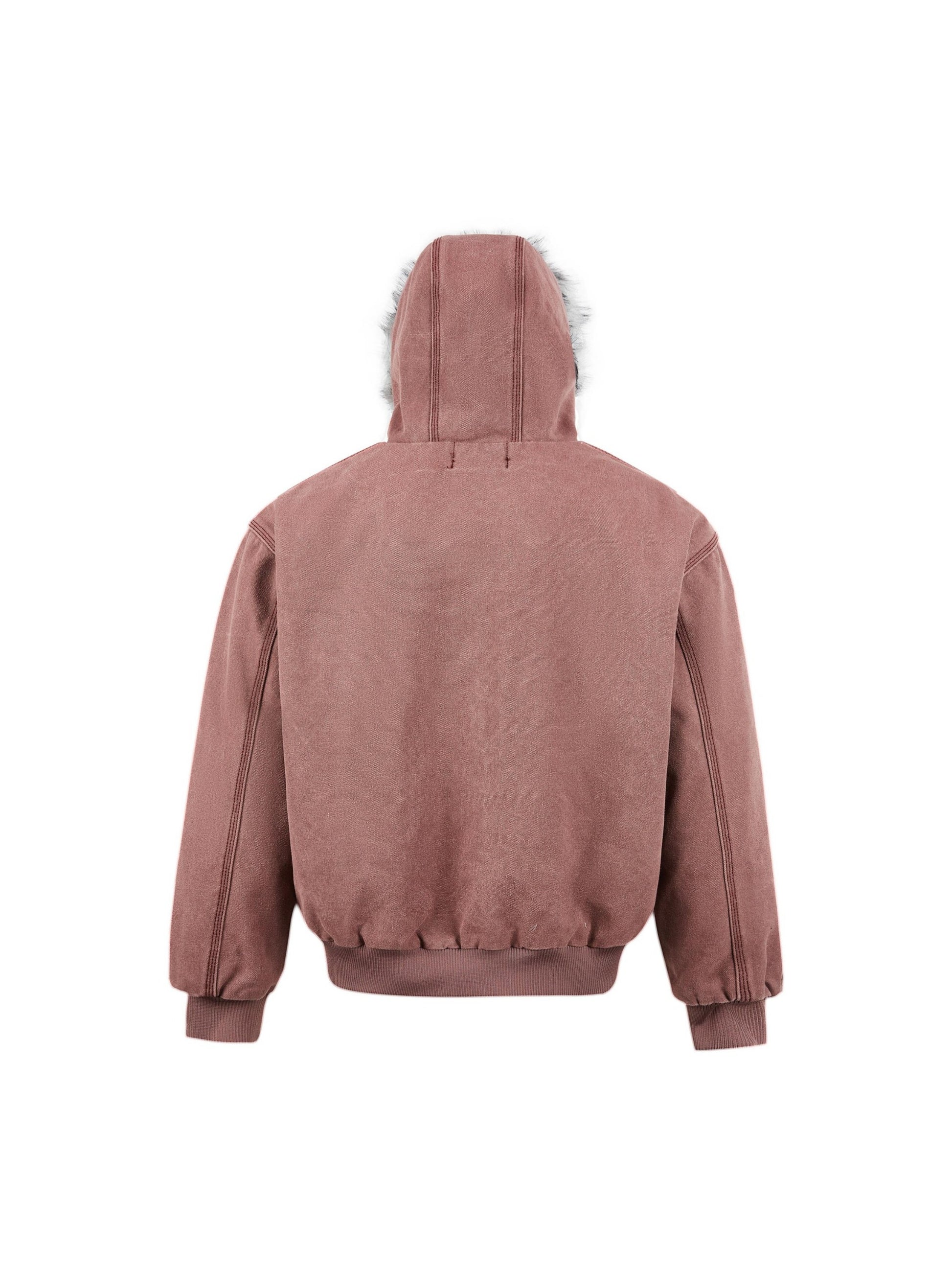 Vintage Washed Fur Collar Hooded Jacket