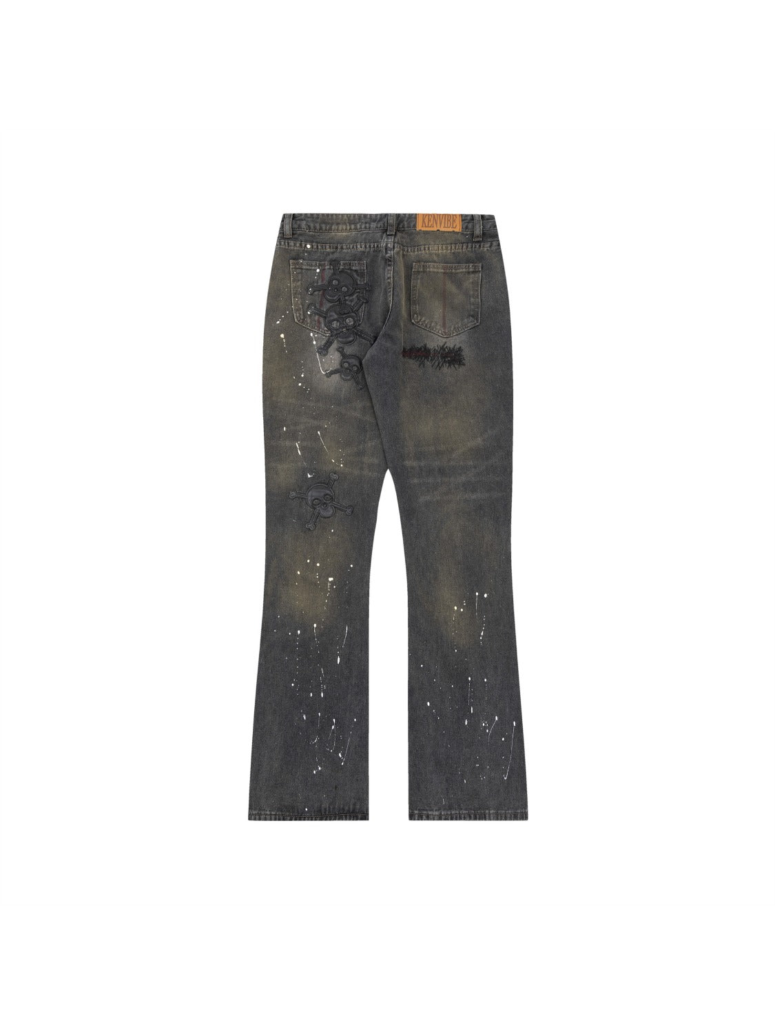 Vintage Skull Embroidery Ink Jeans