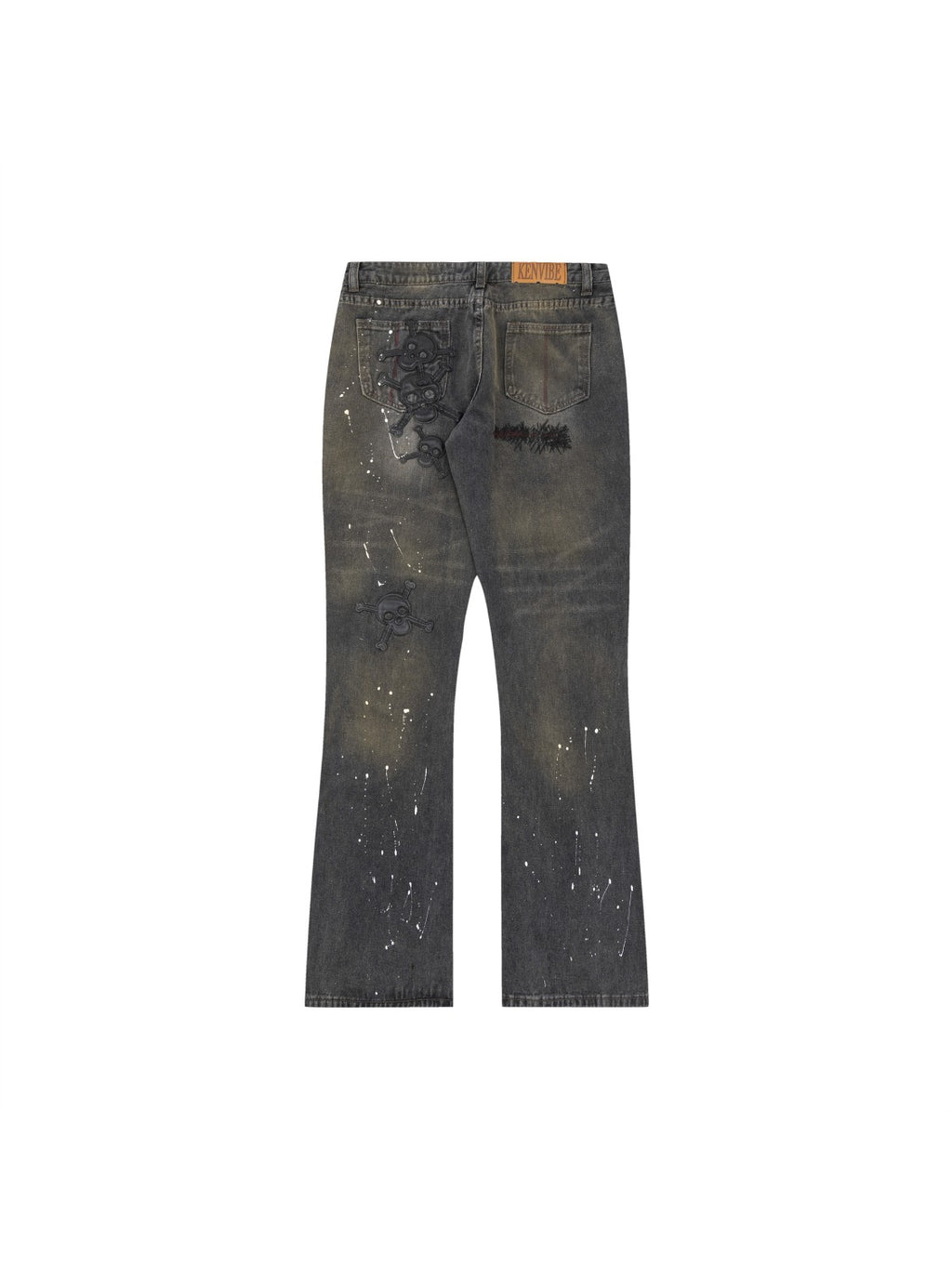 Vintage Skull Embroidery Ink Jeans