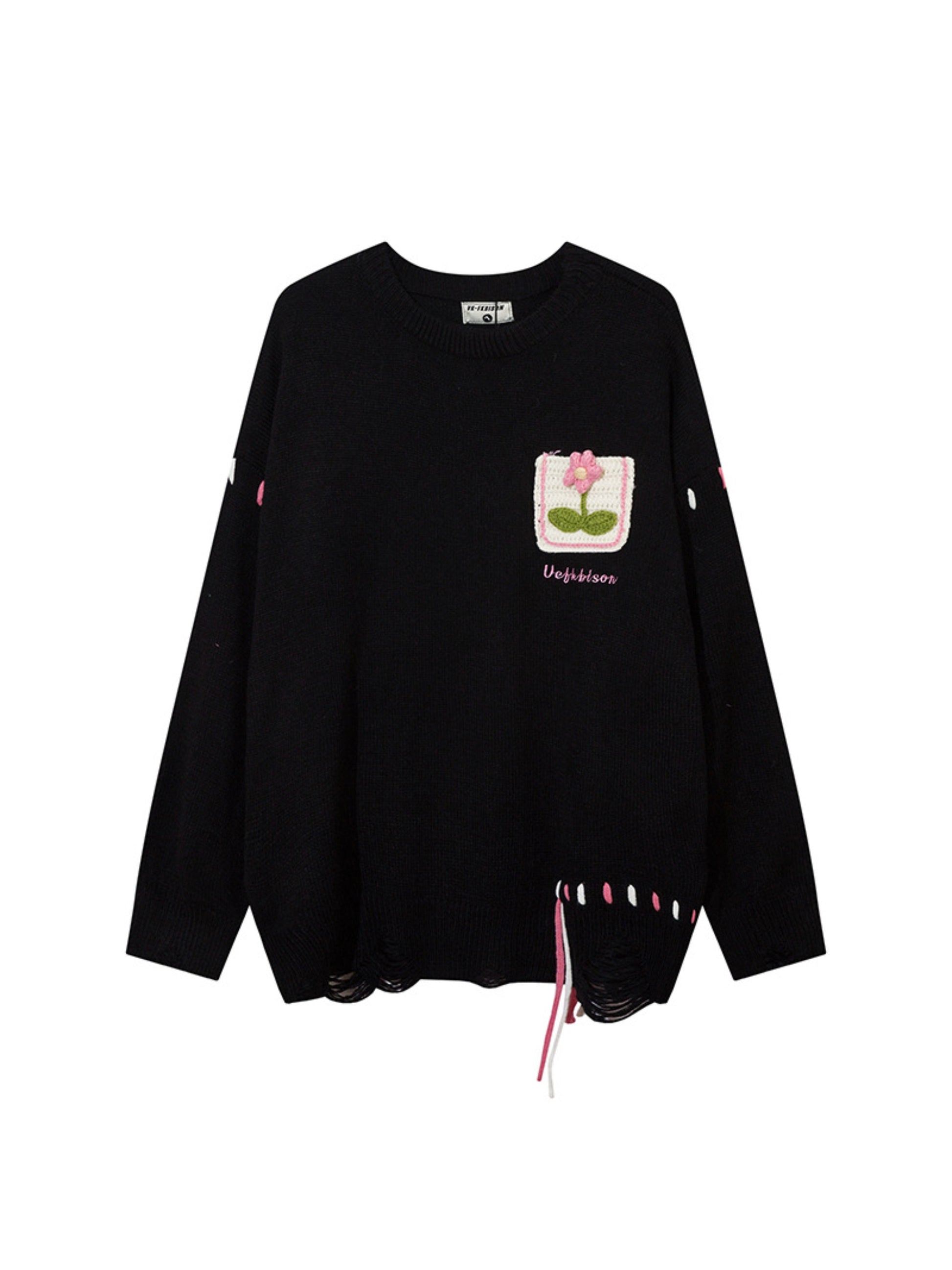 Floral Embroidered Crew Neck Sweater