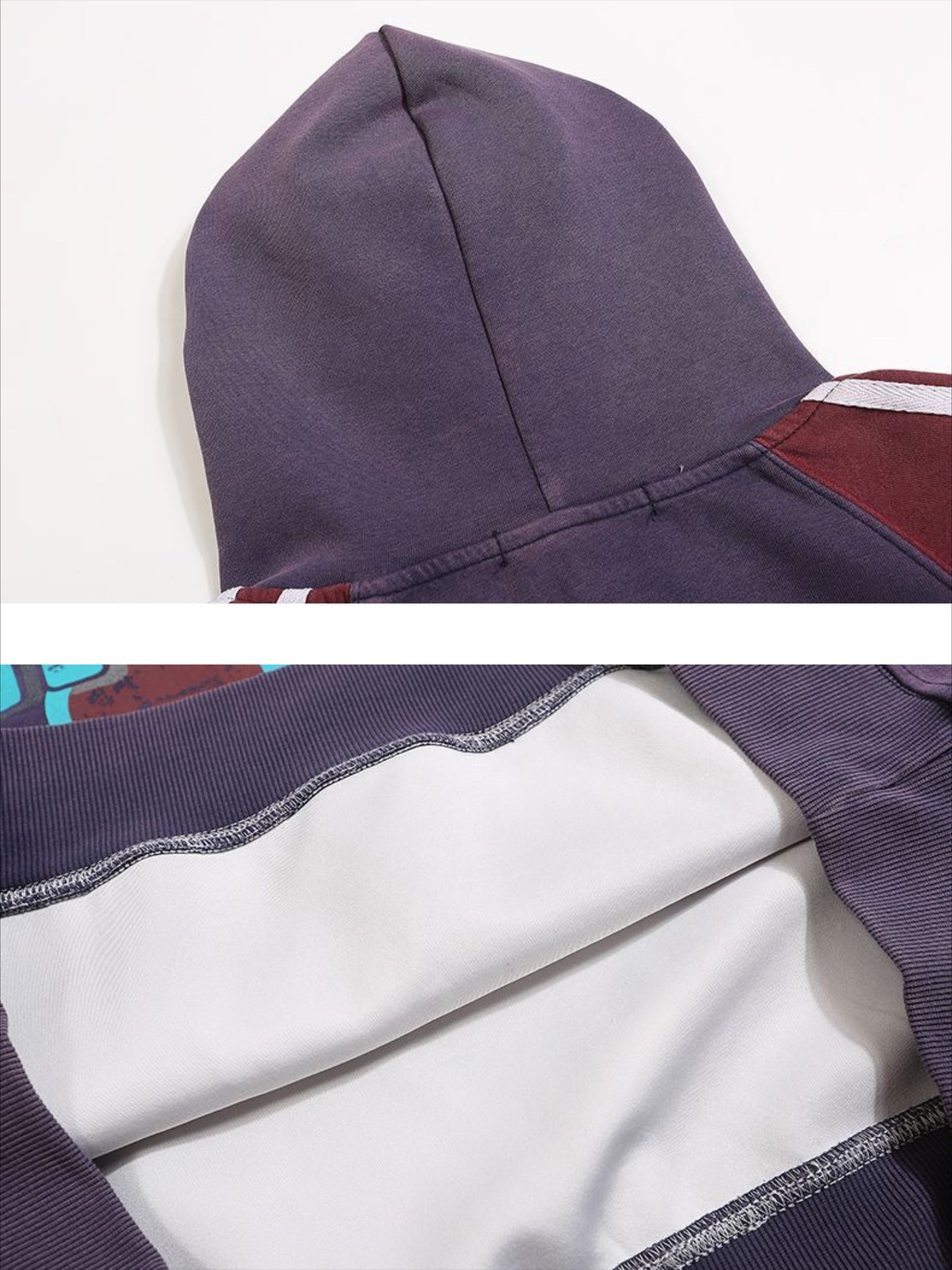 Vintage Contrast Color Panel Hoodie