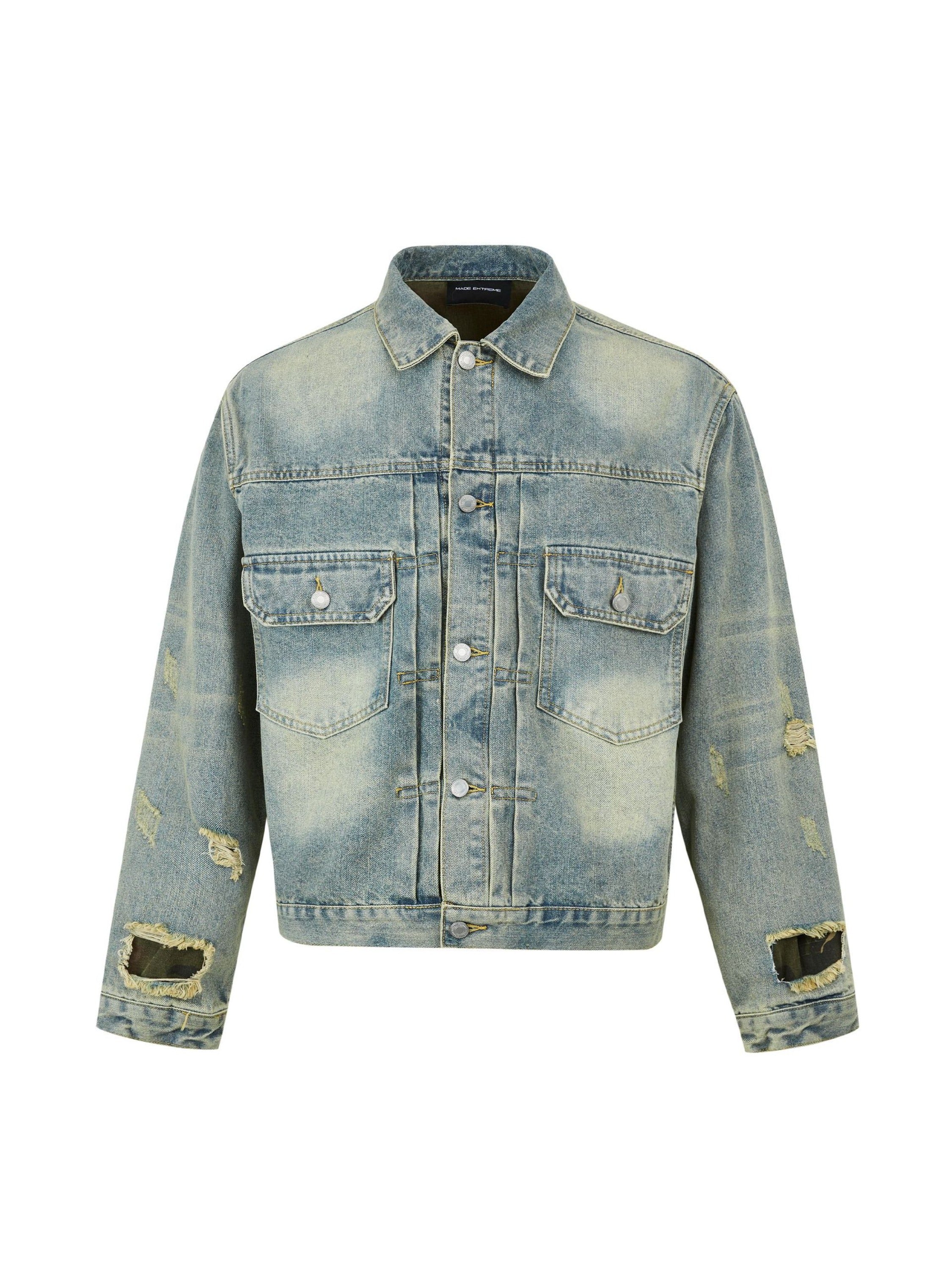 Vintage Washed Worn Loose Ripped Denim Jacket