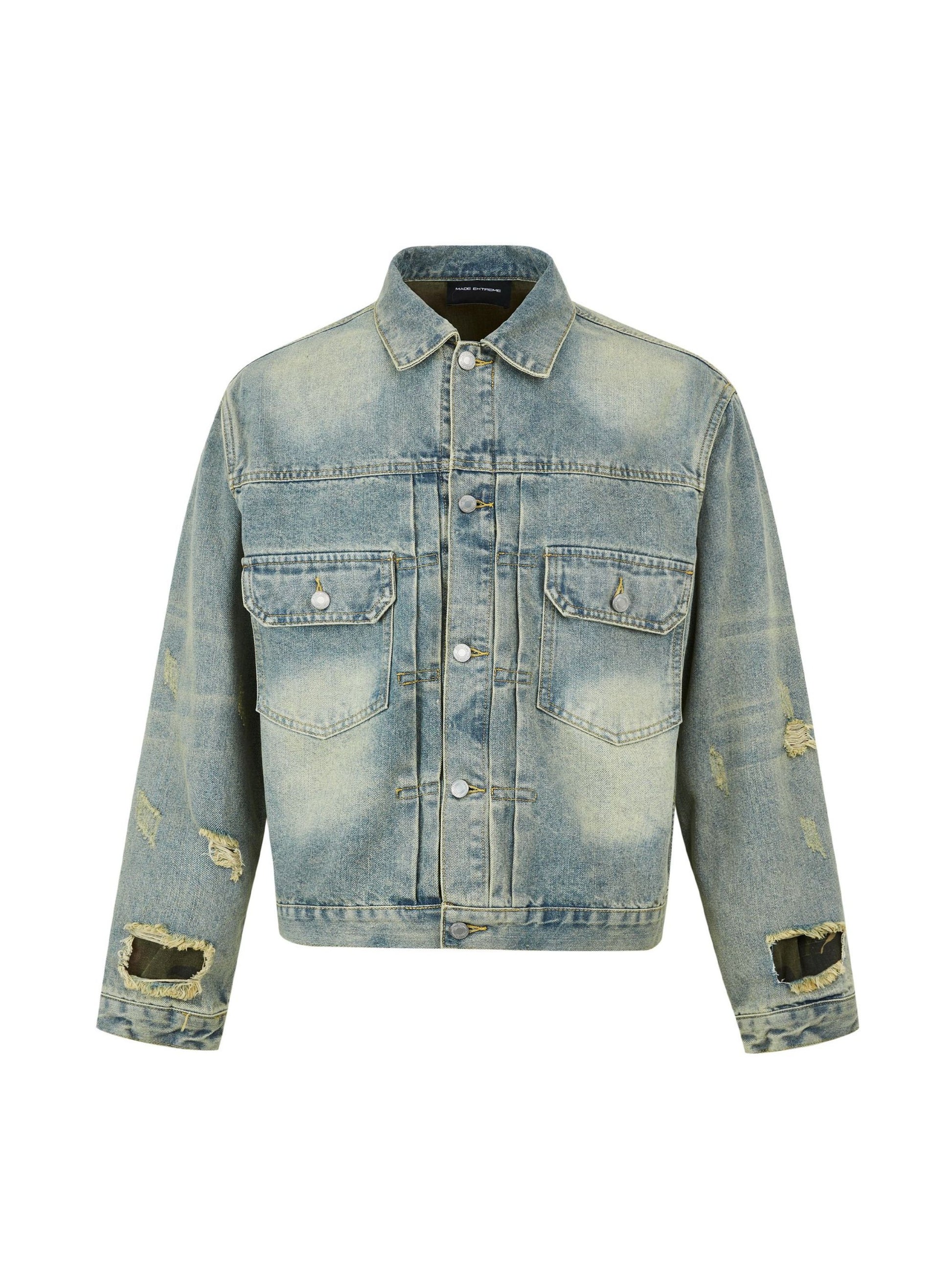 Vintage Washed Worn Loose Ripped Denim Jacket