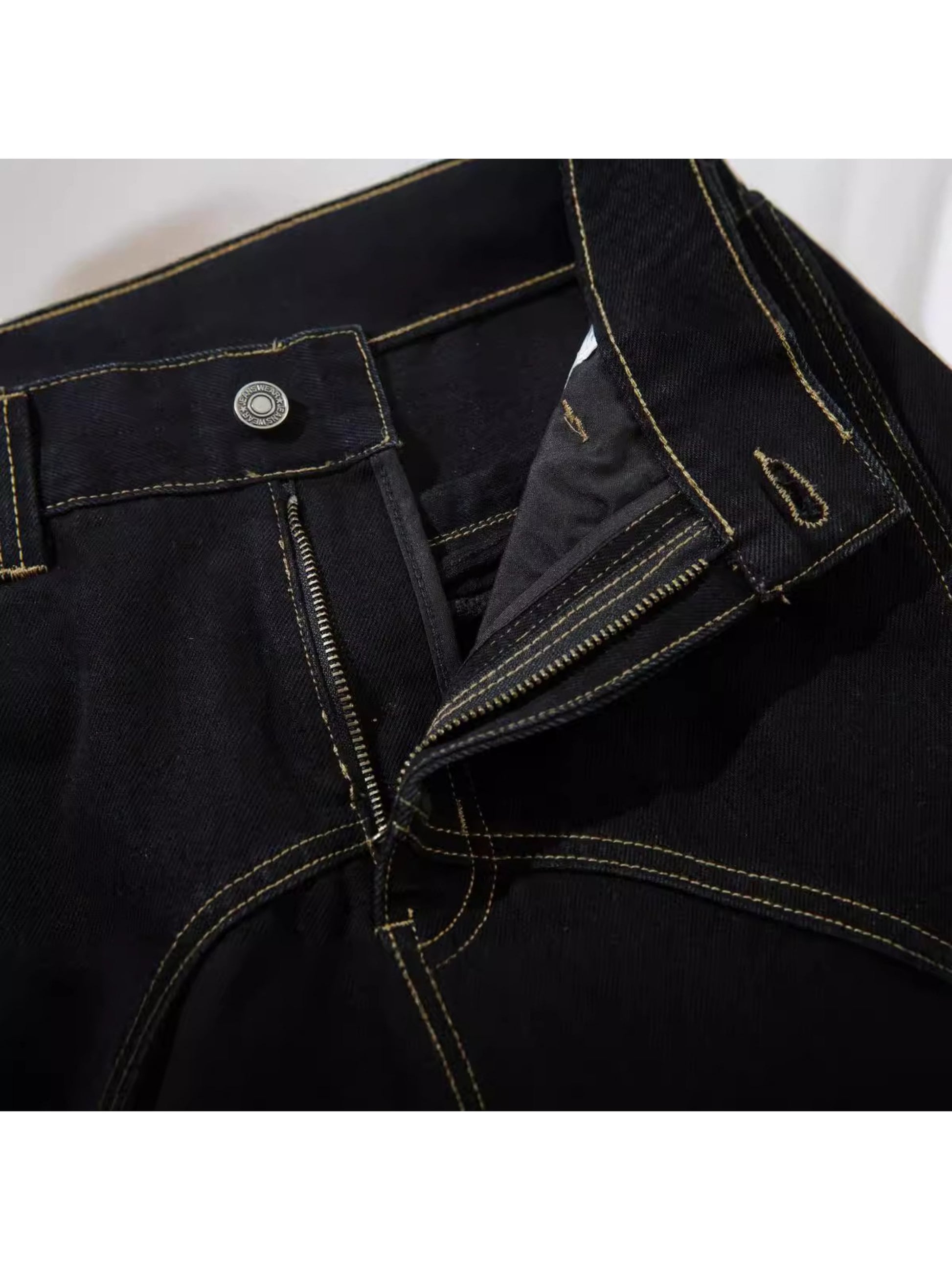 Topstitched wide-leg Black Jeans