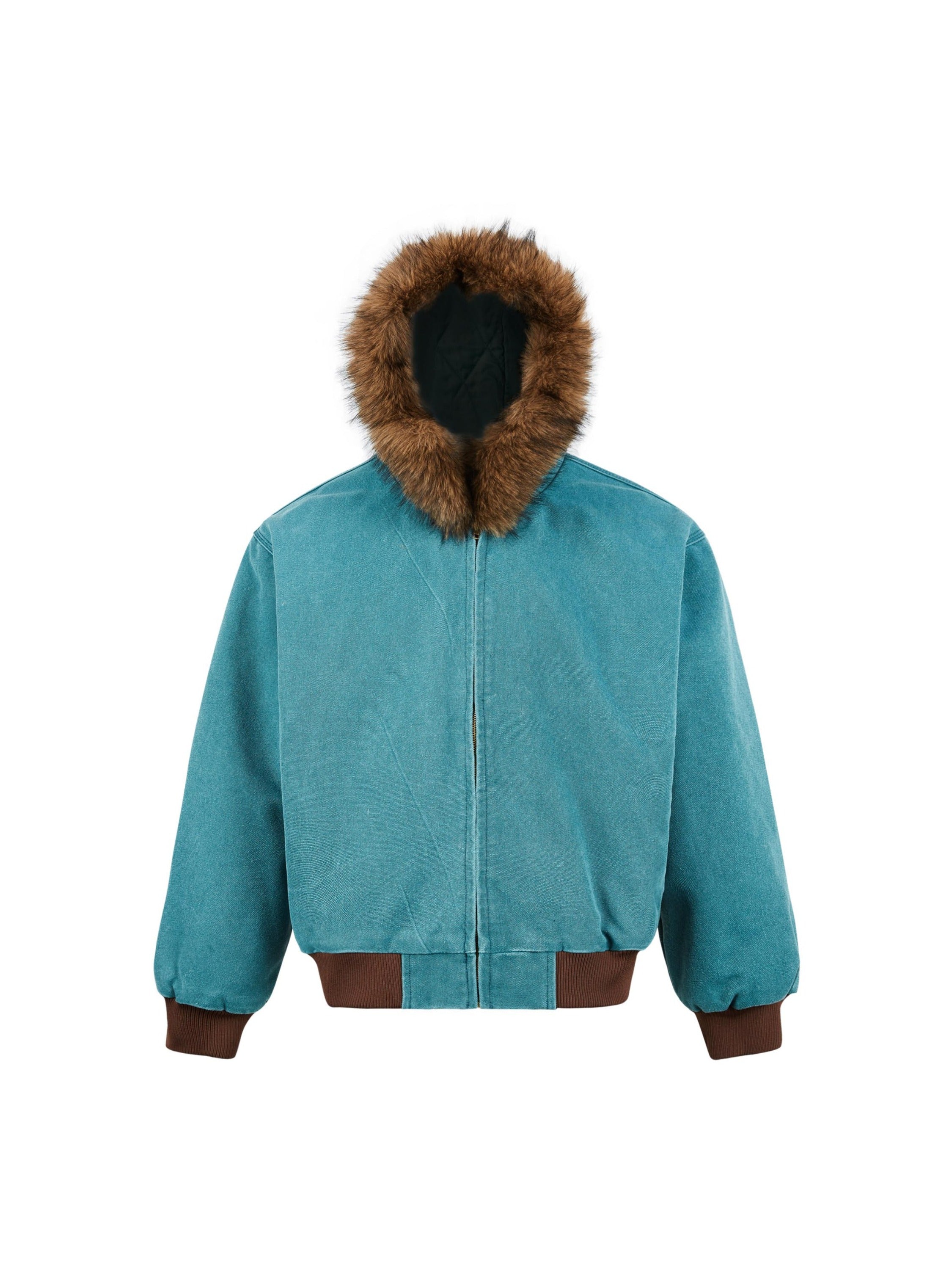 Vintage Washed Fur Collar Hooded Jacket