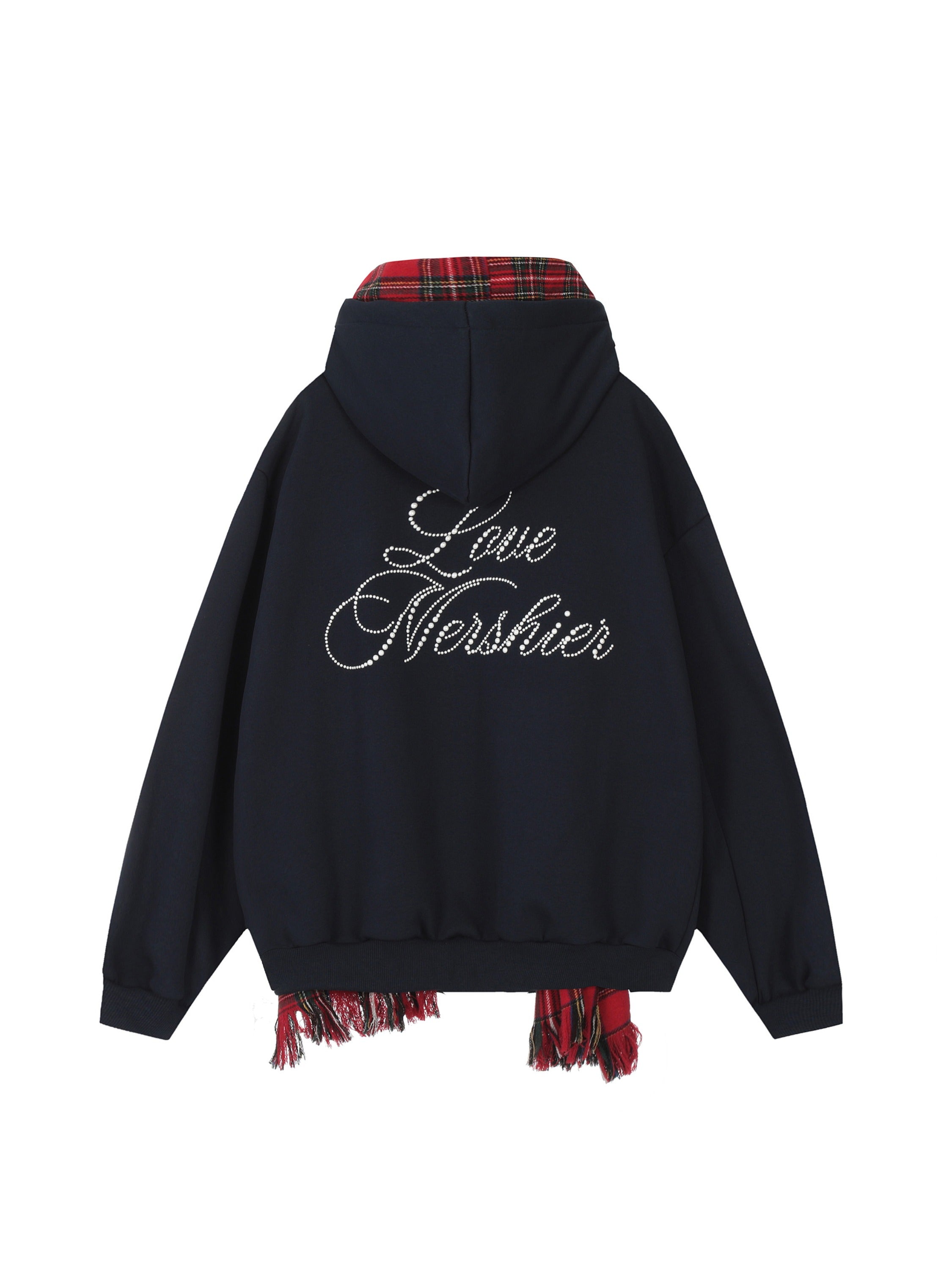 Fake Two Piece Plaid Scarf Hoodie