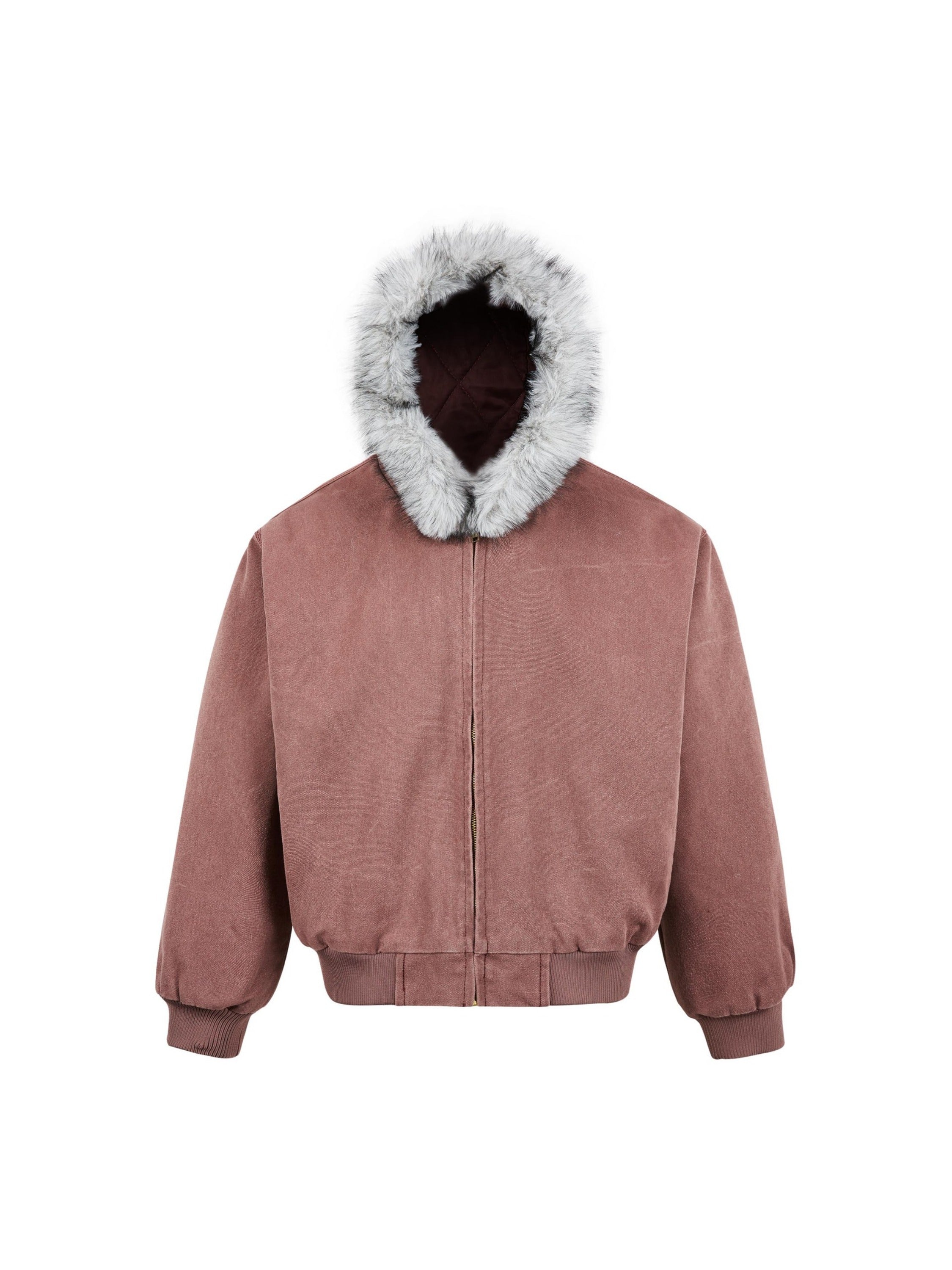 Vintage Washed Fur Collar Hooded Jacket