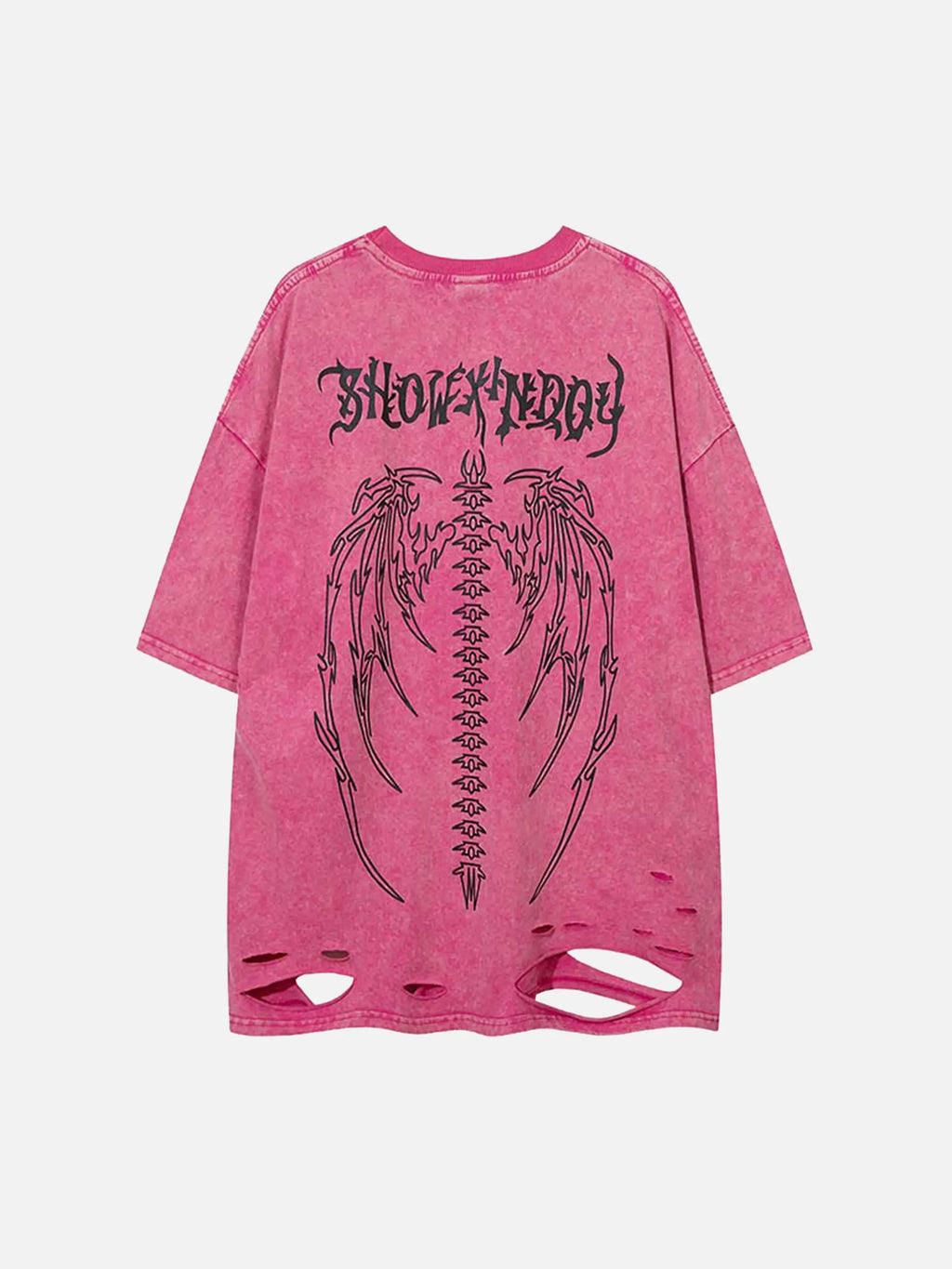 T-shirt déchiré avec ailes de crâne et motif hip-hop américain