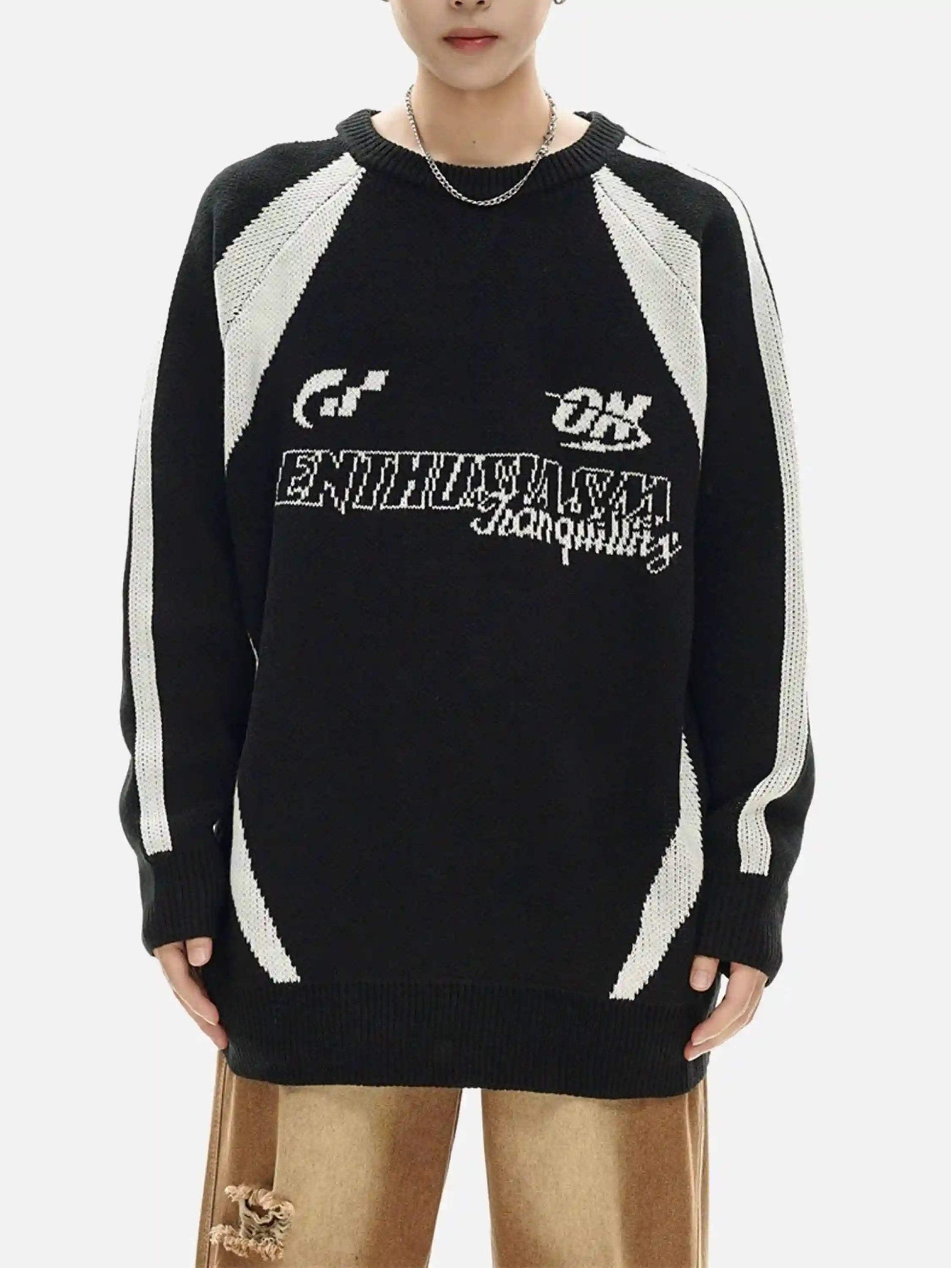 Disguisen Vibe Contrast Color Stitching Crew Neck Sweater