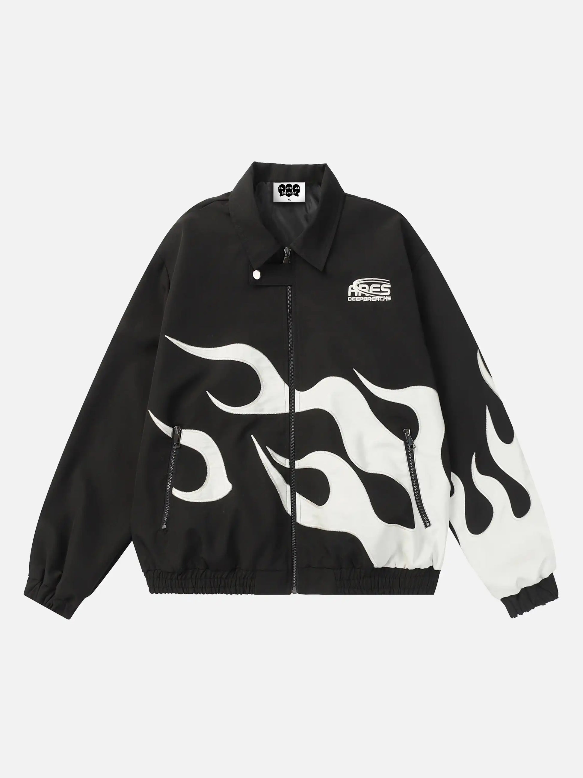 Disguisen Hip Hop Street Patches Flame Lapel Jacket