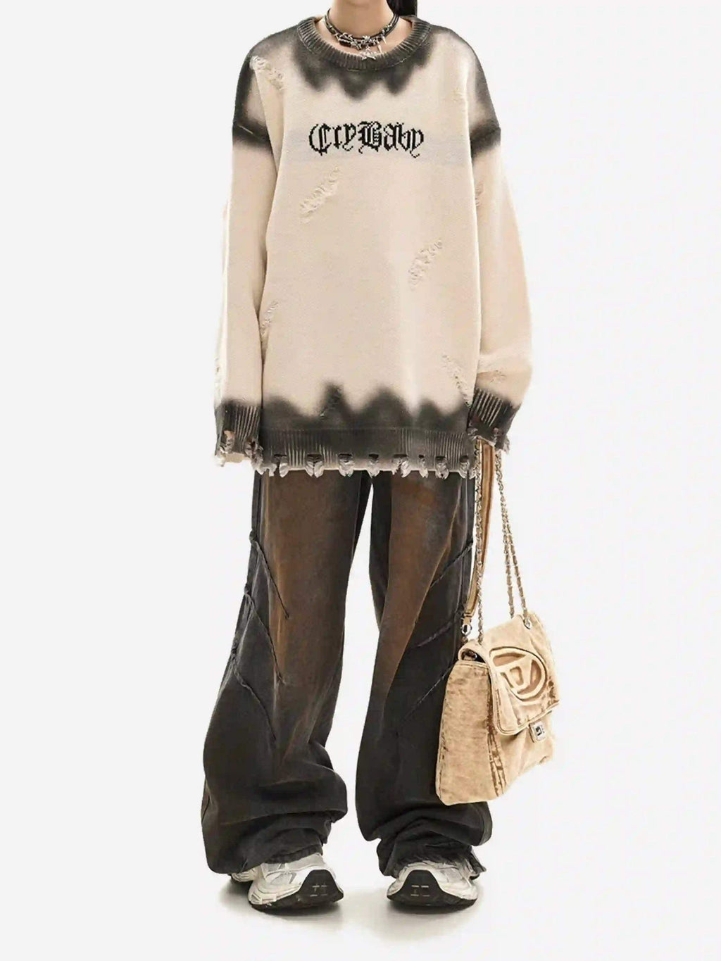 Disguisen High Street Spray-Painted Hole Round Neck Sweater