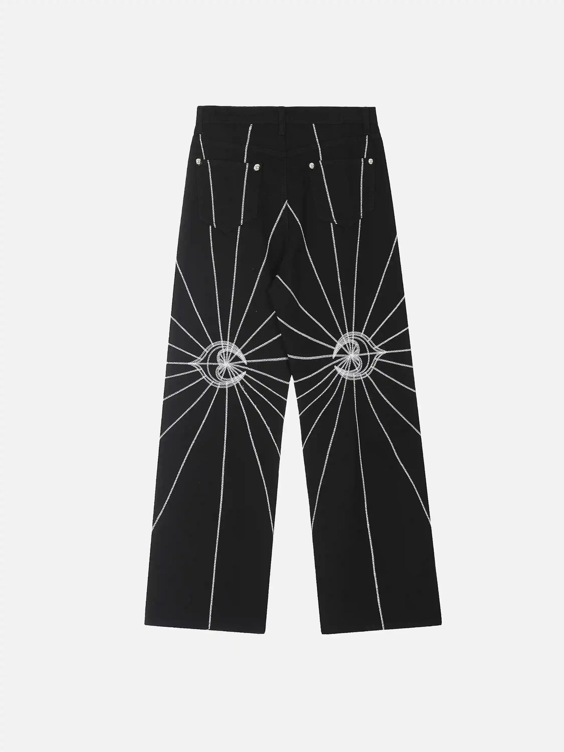 Spider Web Topstitched Loose Jeans