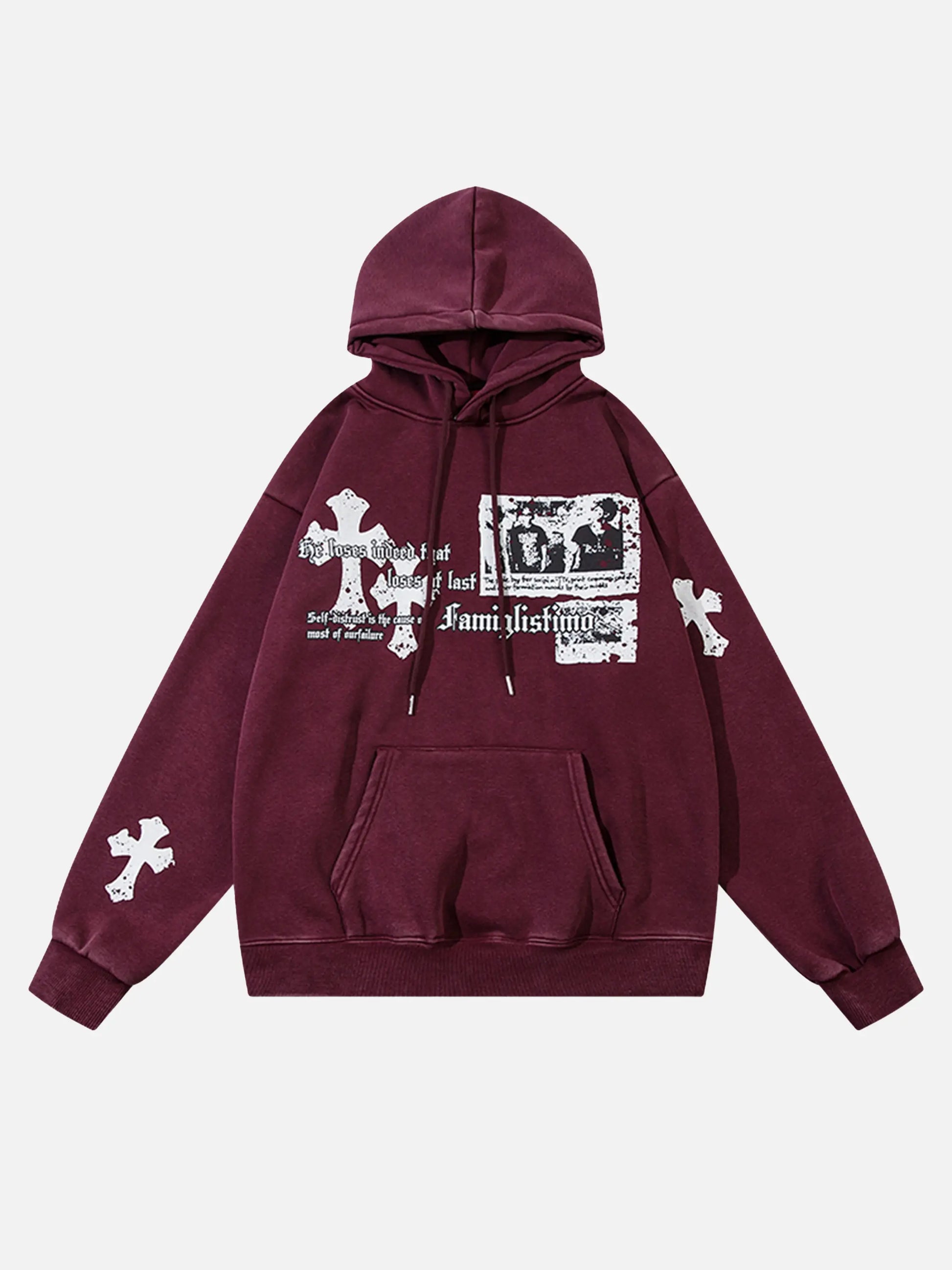 Vintage Cross Print Washed Hoodie