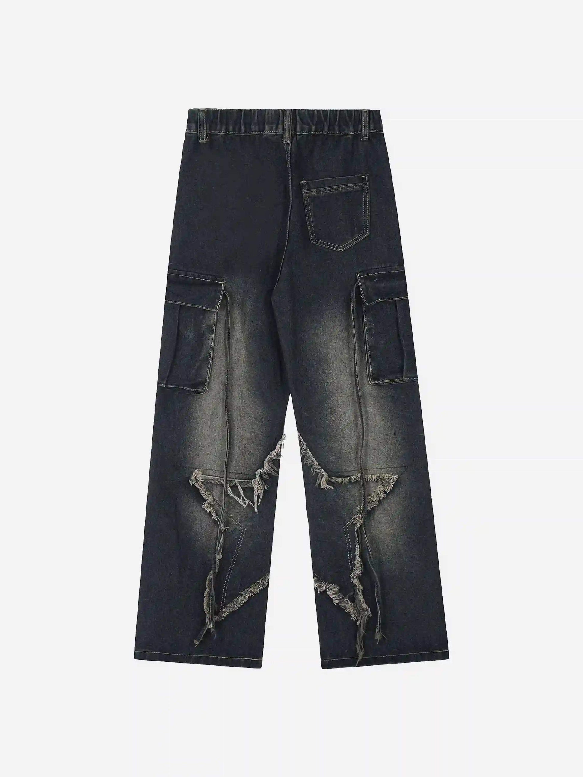 Multi-Pocket Star Patchwork Jeans