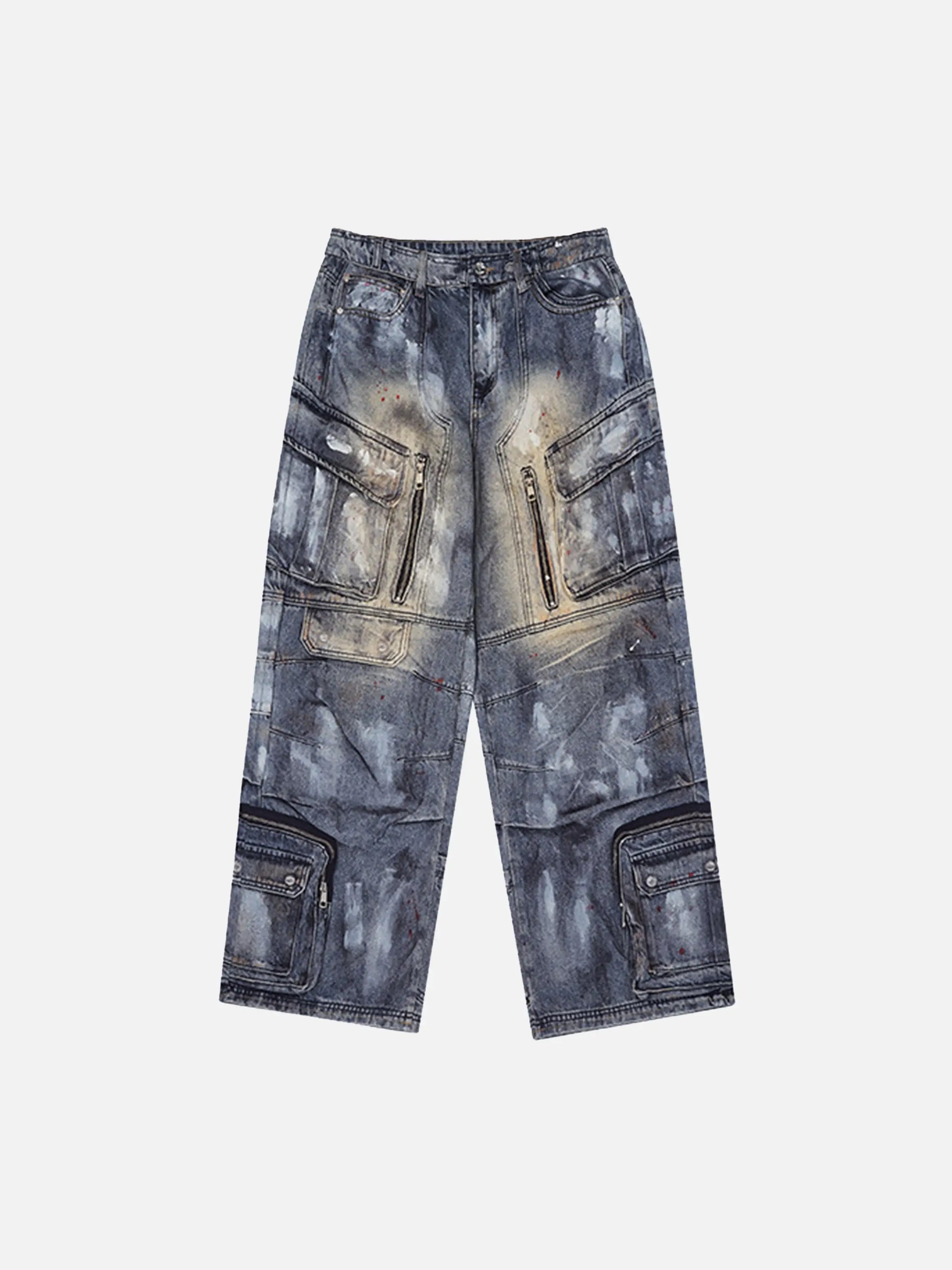 Multi-Pocket Dirty Overalls Jeans
