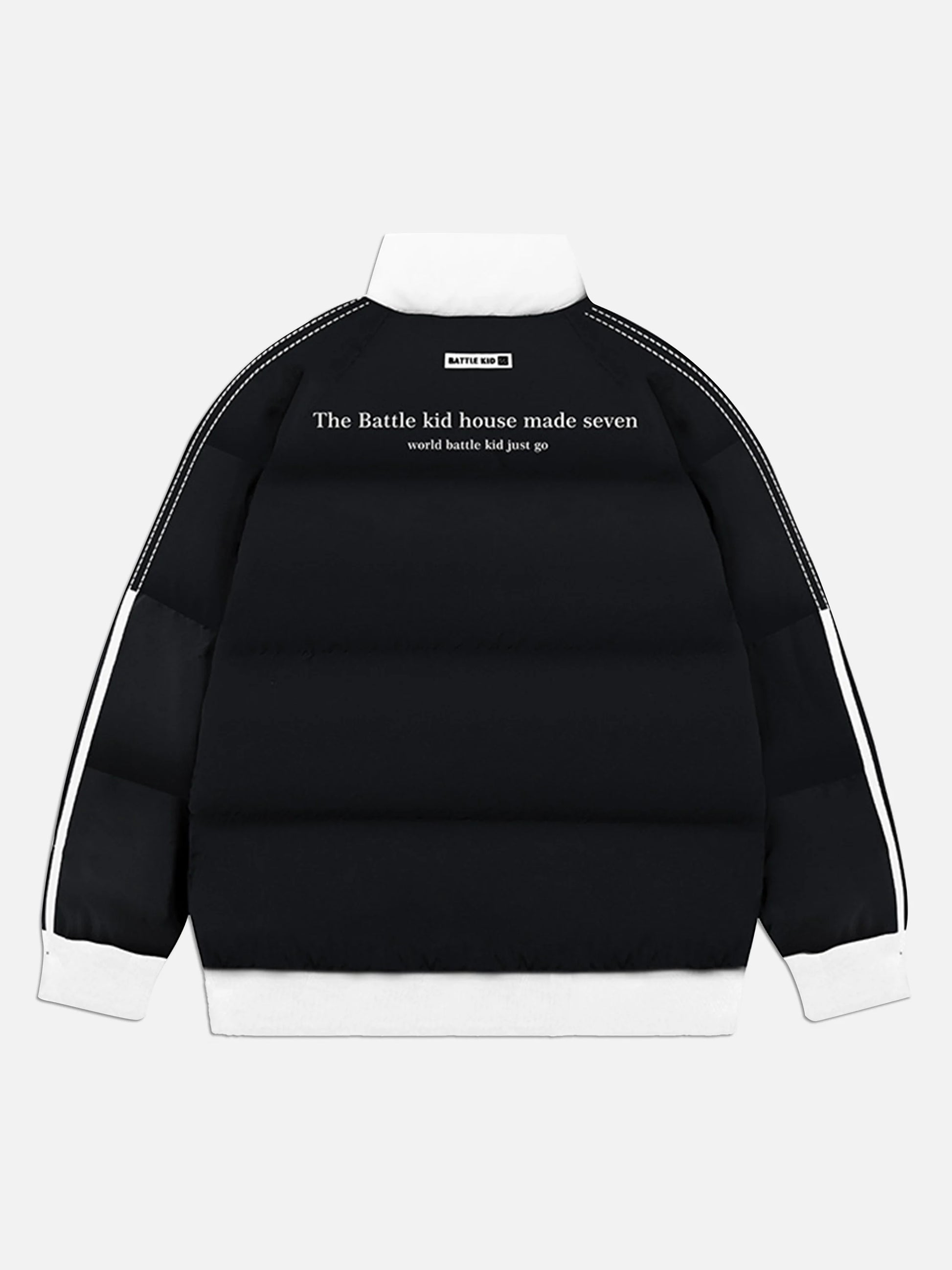 Colorblock Striped Stand Collar Coat
