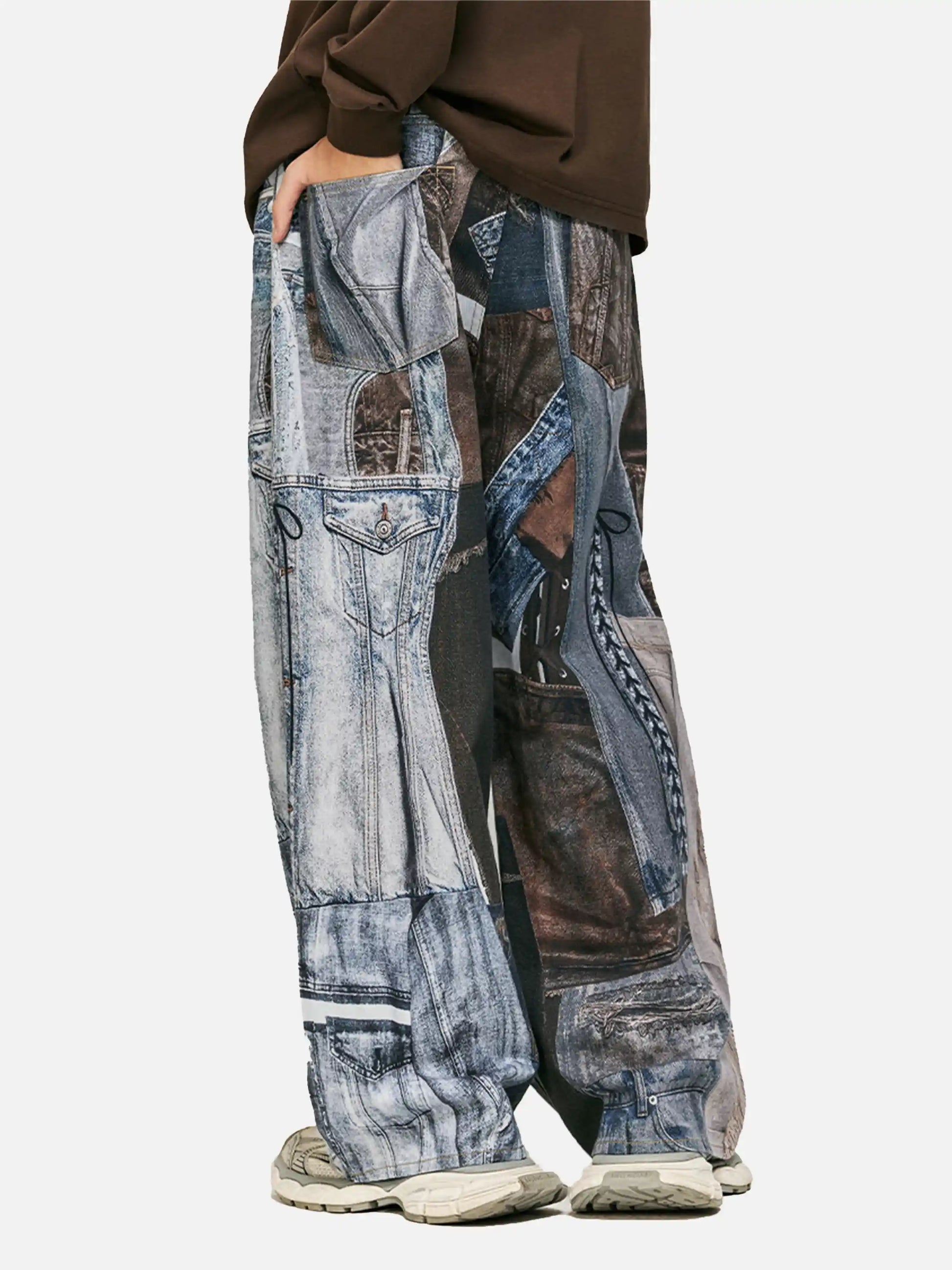 Digital Printed Faux Panel Jeans