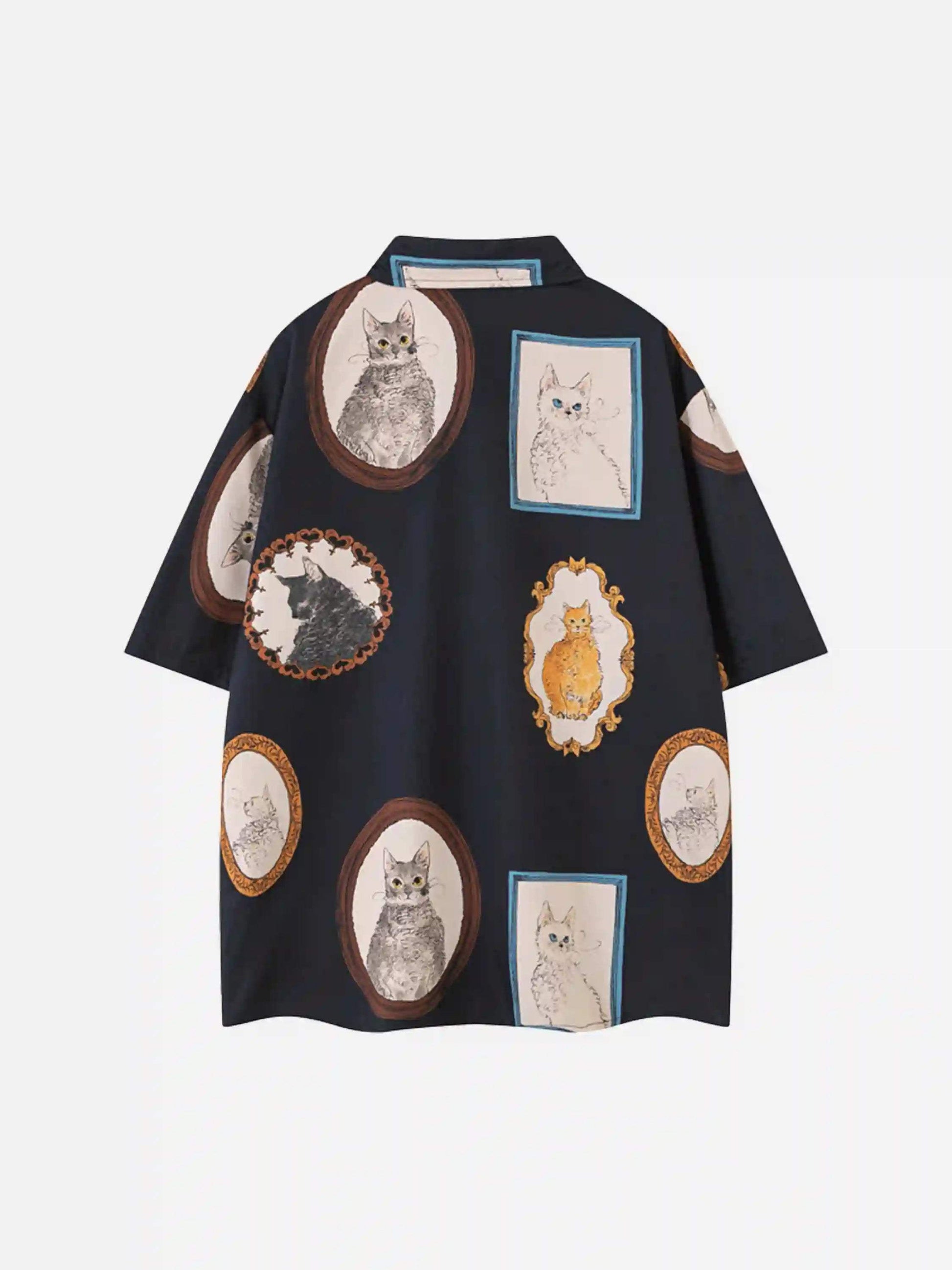 Disguisen Vintage Cat Print Short Sleeve Shirt