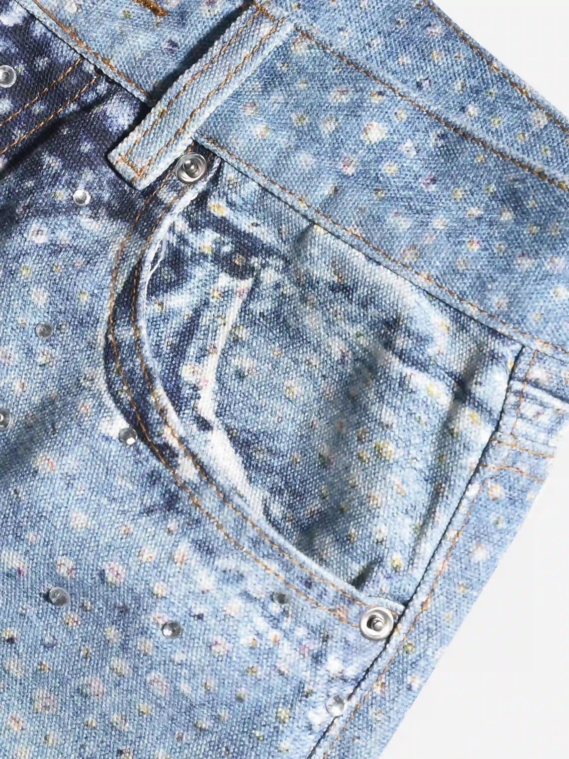 Washed Diamond Print Jeans