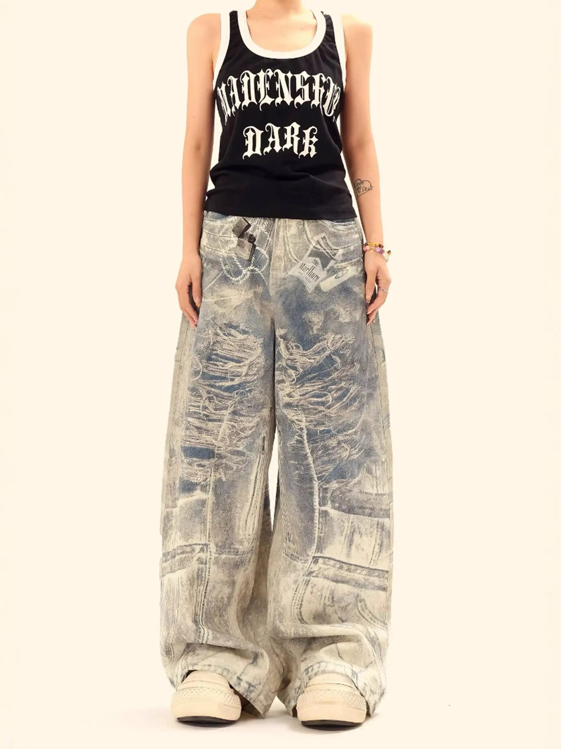 Cigarette Digital Print Imitation Jeans