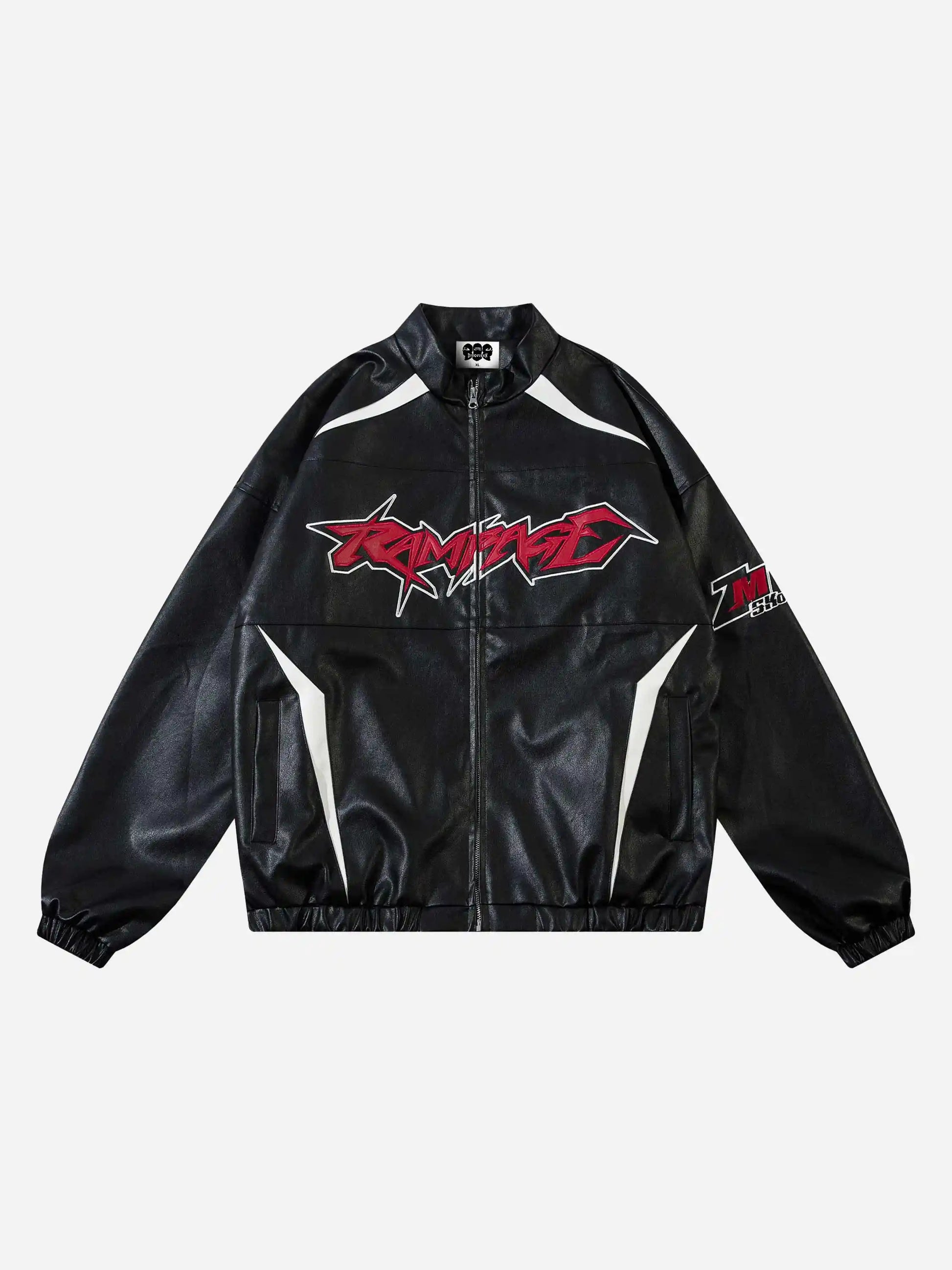 Disguisen Hip-Hop Street Biker Embroidered Leather Jacket