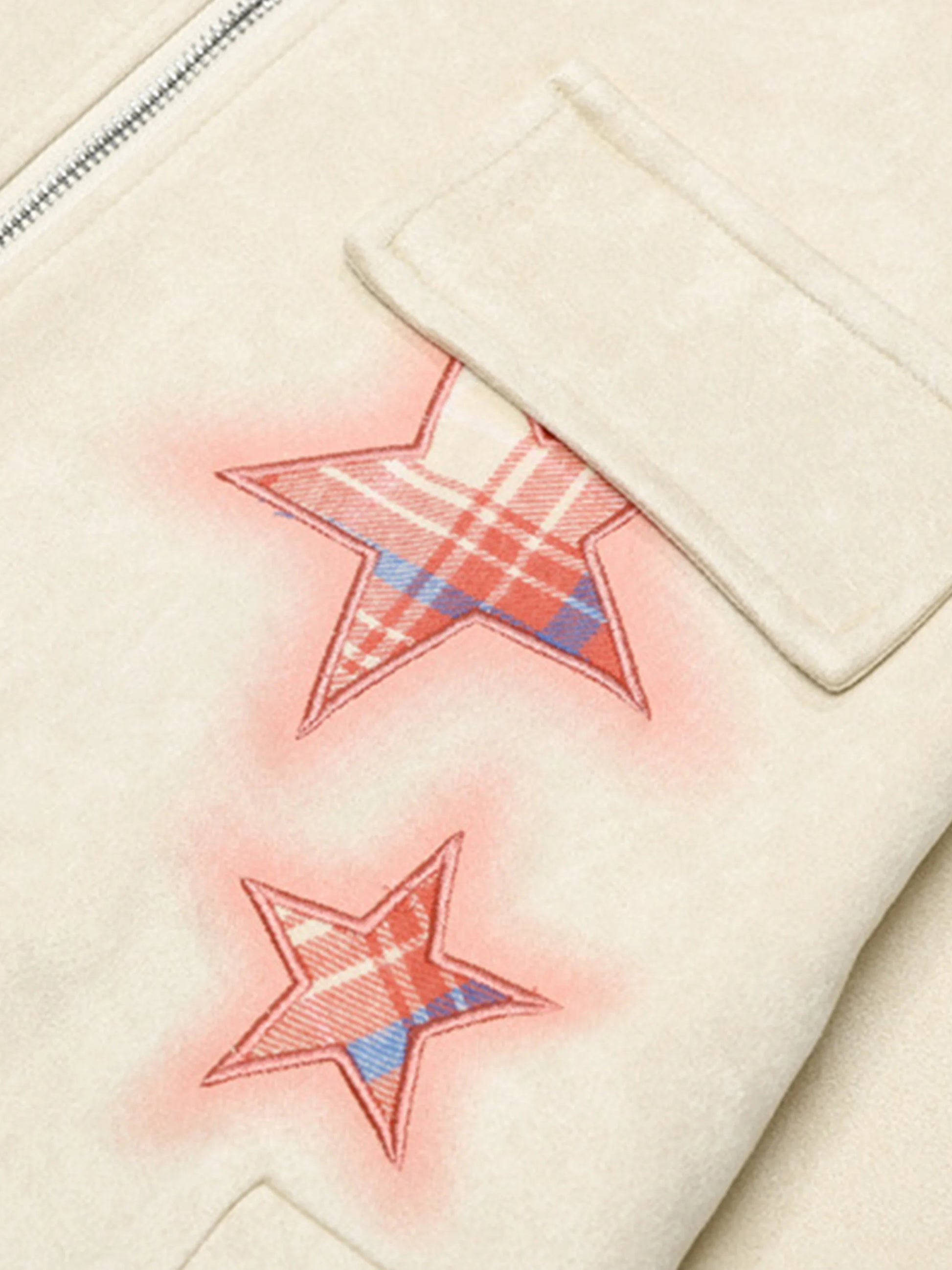 Star Embroidered Plaid Lapel Jacket