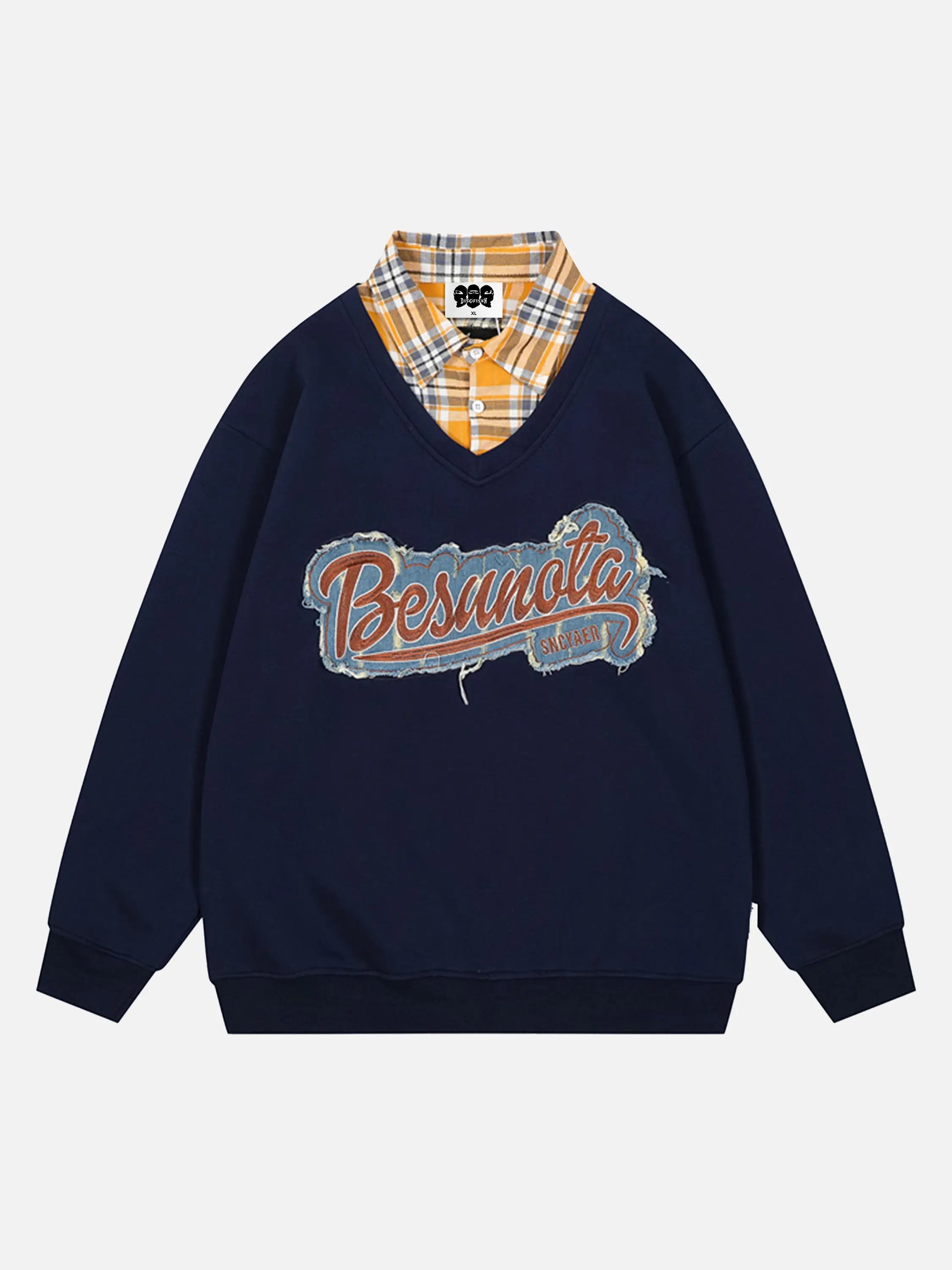 Preppy Style Fake-two Piece Plaid Sweatshirt