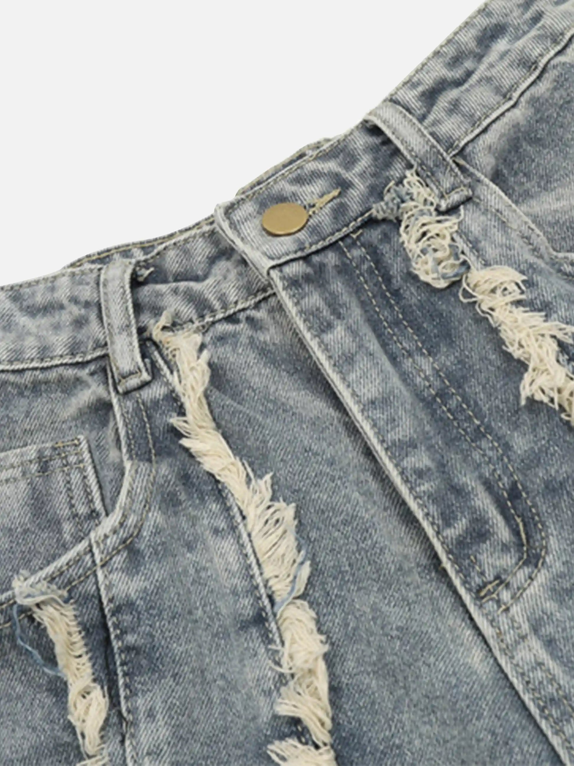 Vintage Fringed Raw-edge Jeans