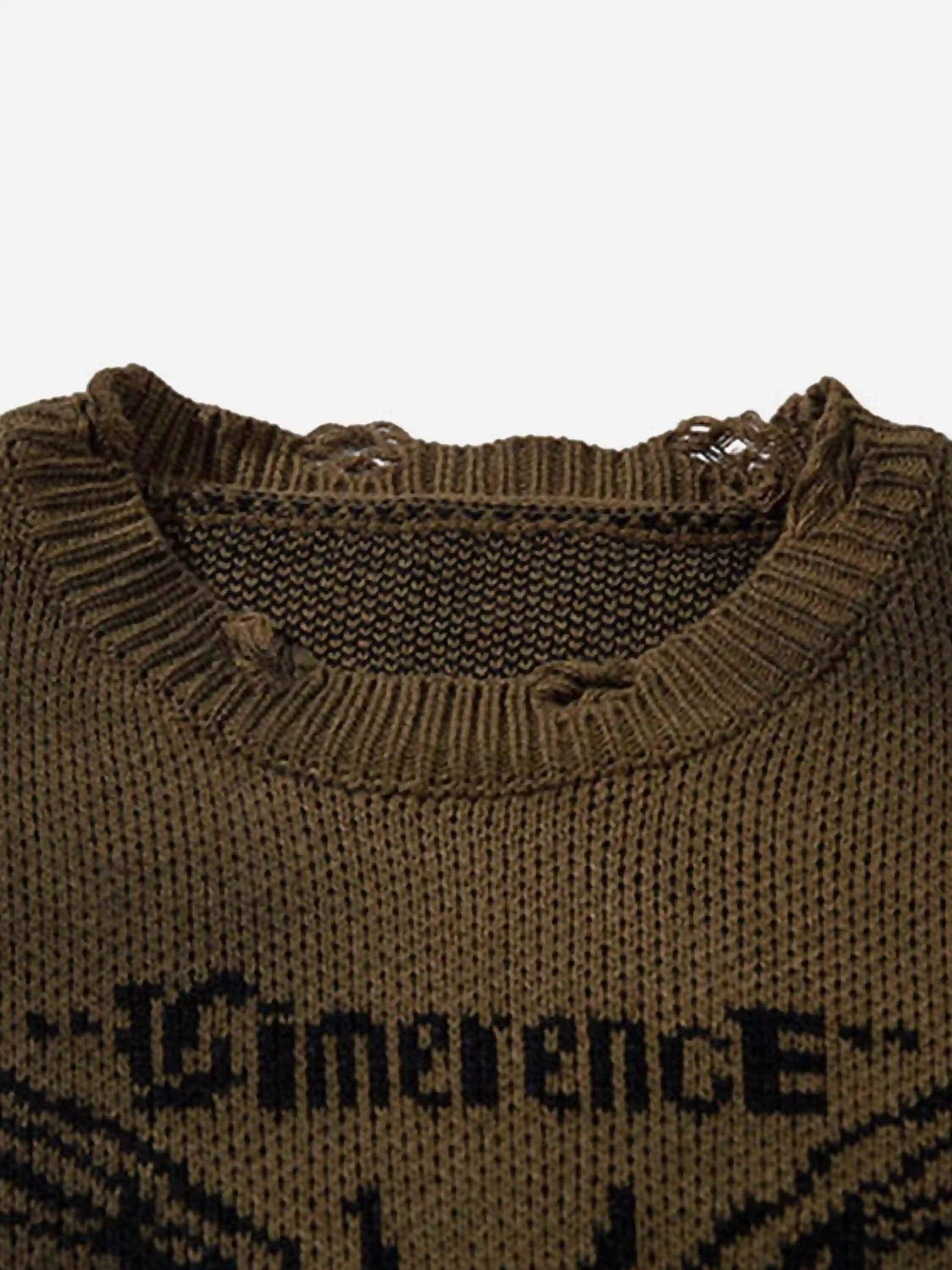 Disguisen Hip-Hop Lazy Style Butterfly Jacquard Ripped Sweater