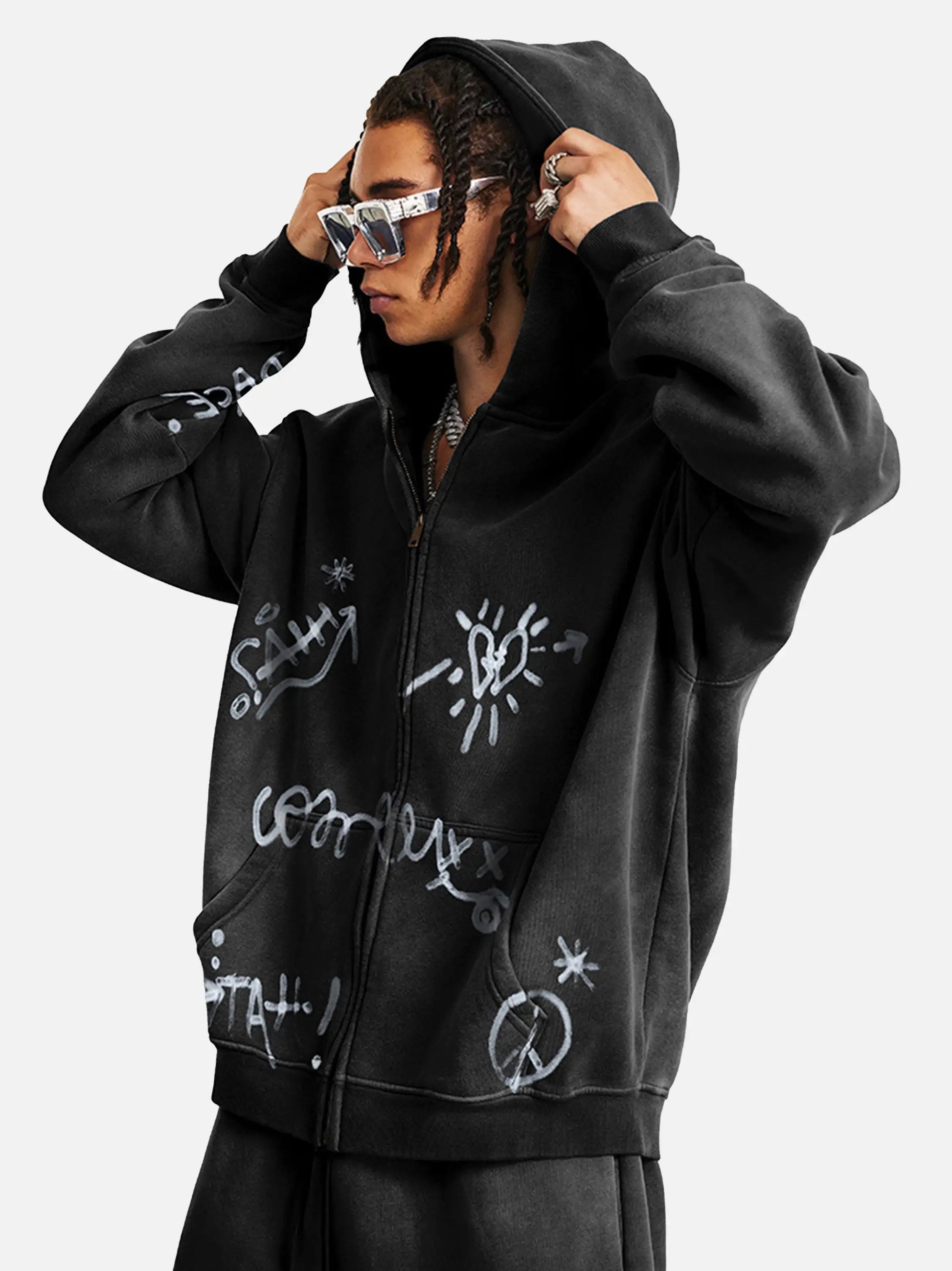 Hand-drawn Graffiti Washed Thick Hoodie