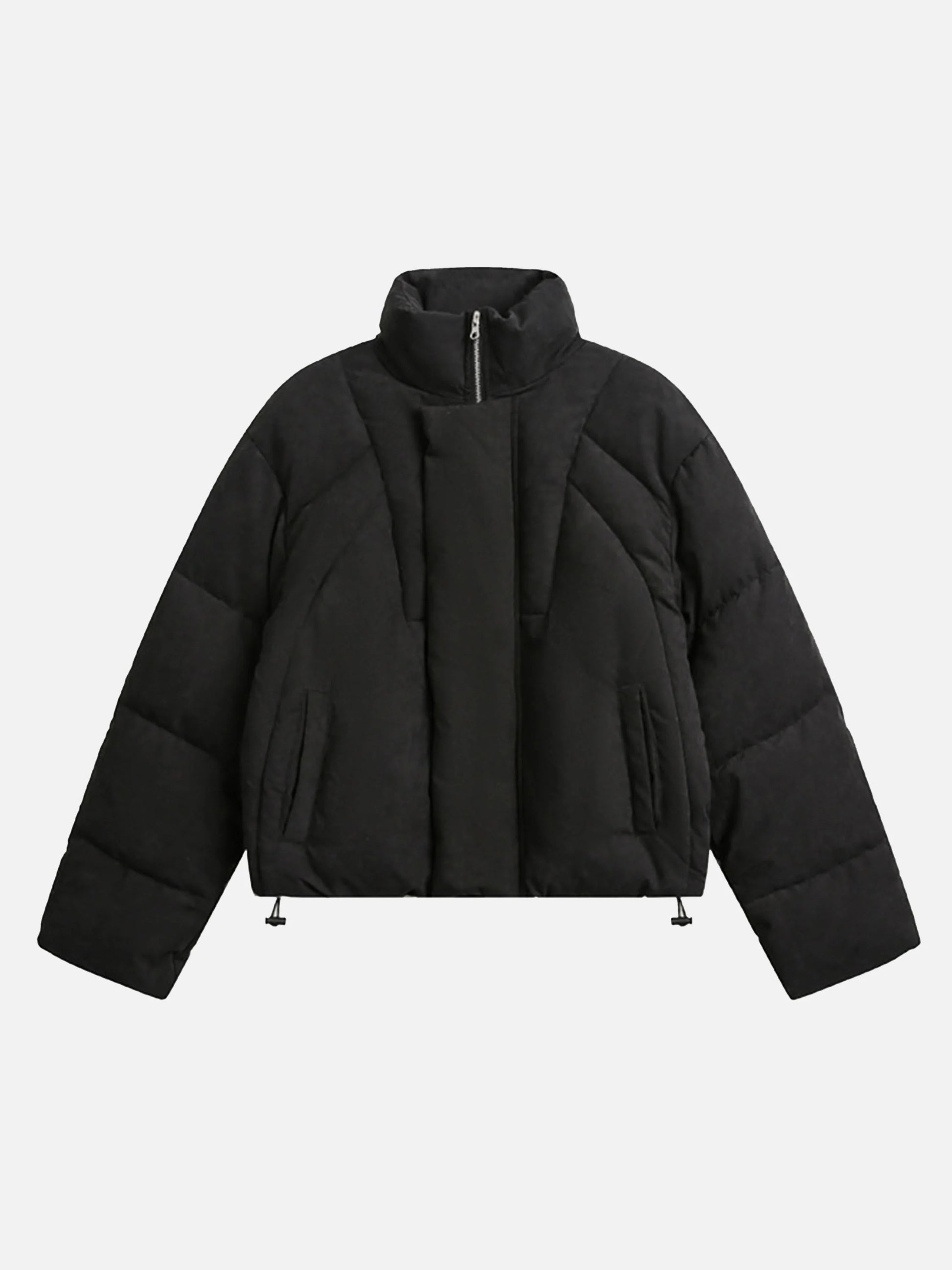 Panelled Stand Collar Cropped Coat