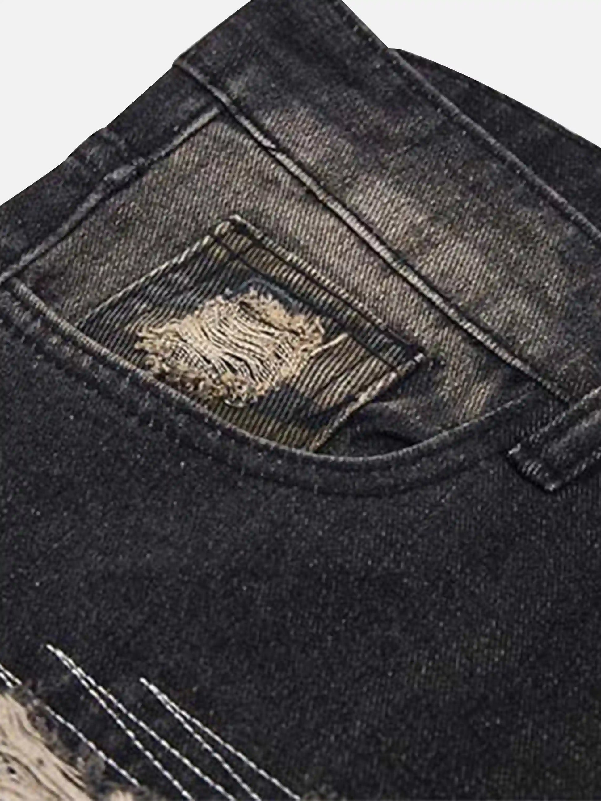 Washed Panel Camouflage Jeans