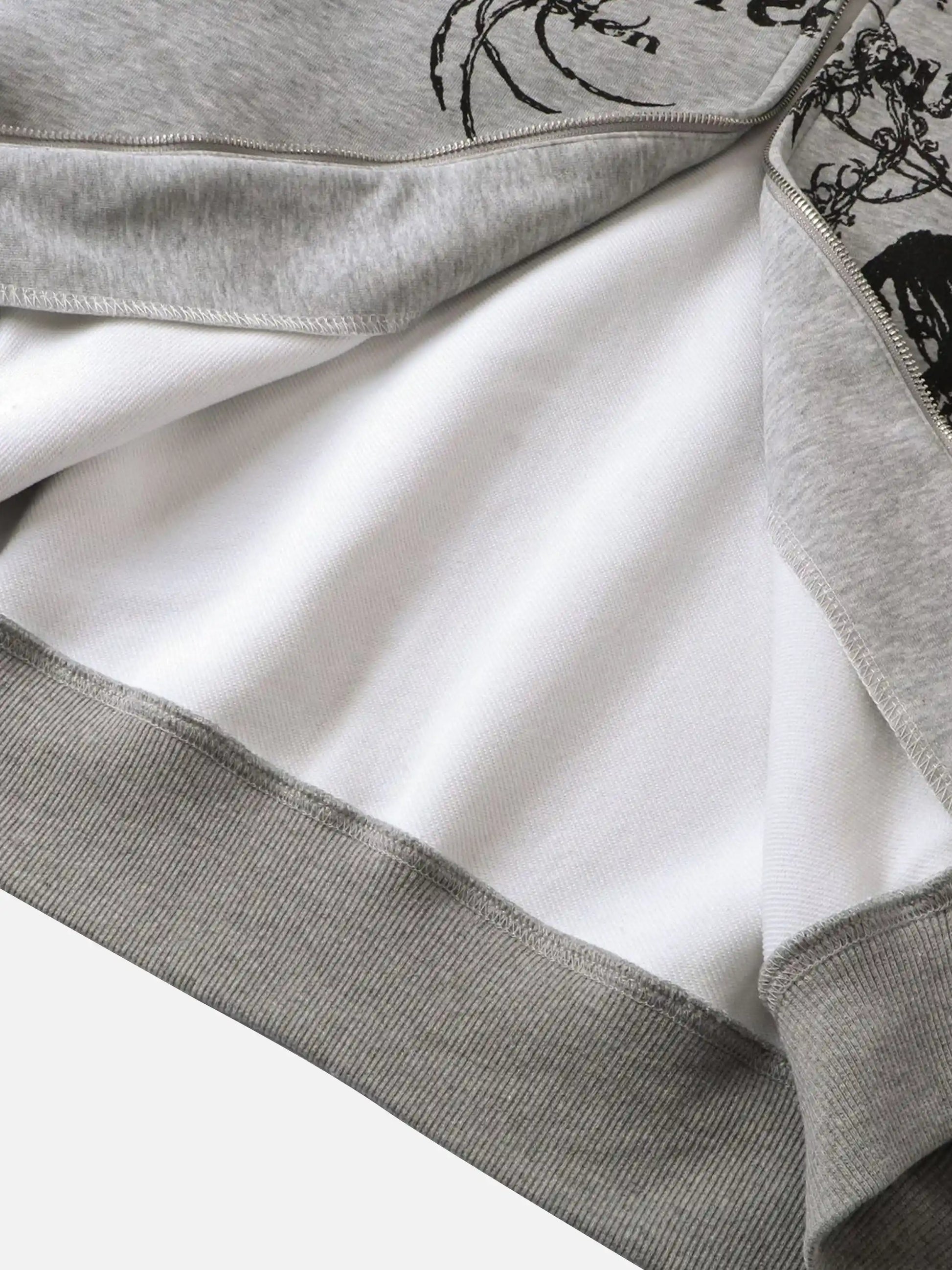 Character Print Fur Collar Zip-Up Hoodie