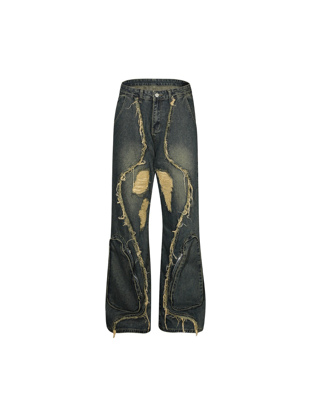 Washed Paneled Jeans