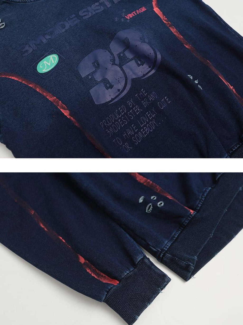 Vintage Print hole Academic Style Hoodie
