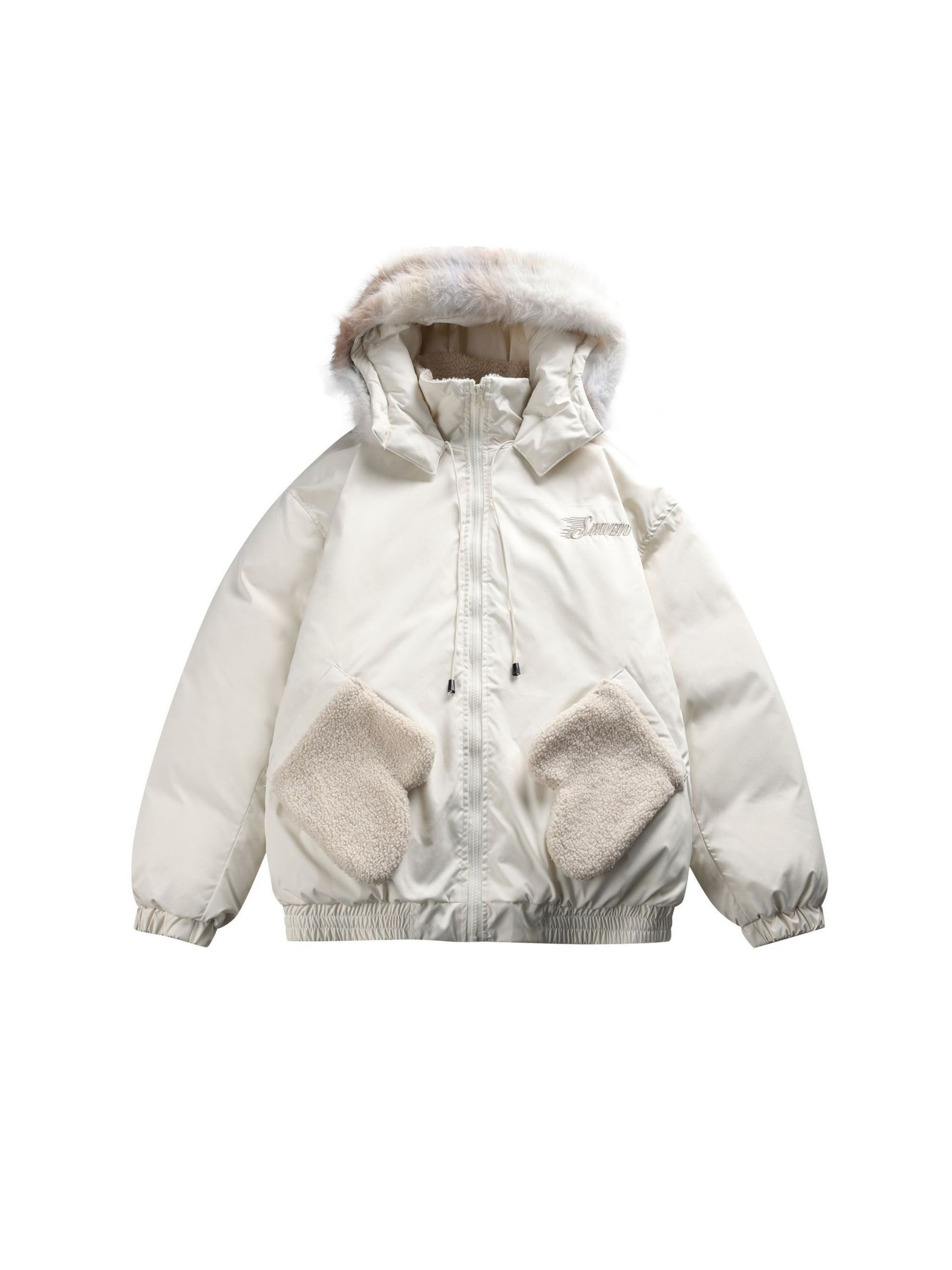 Fur Collar Patchwork Glove Pocket Hooded Jacket