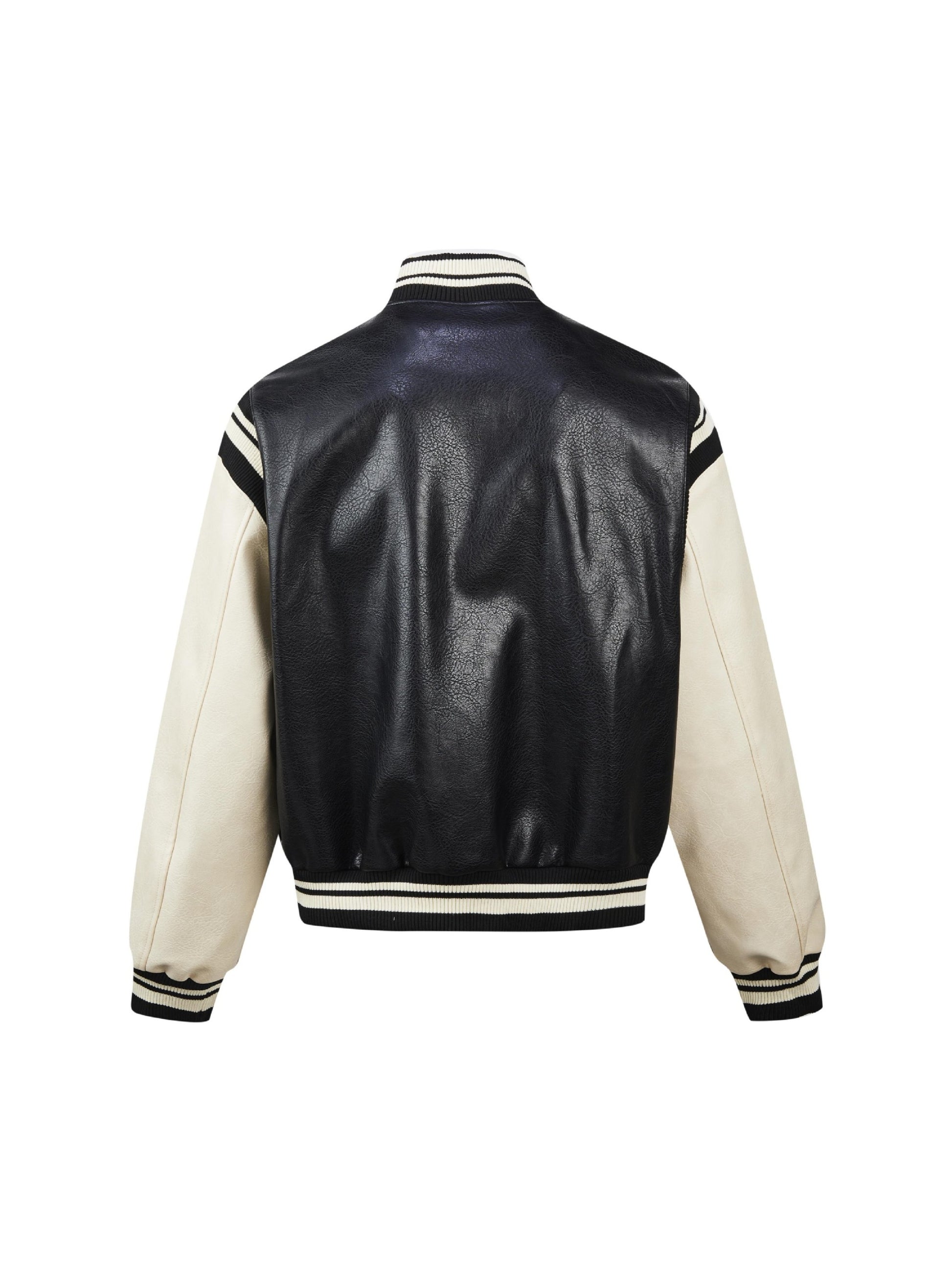 Retro Badge Stitching PU Baseball Jacket