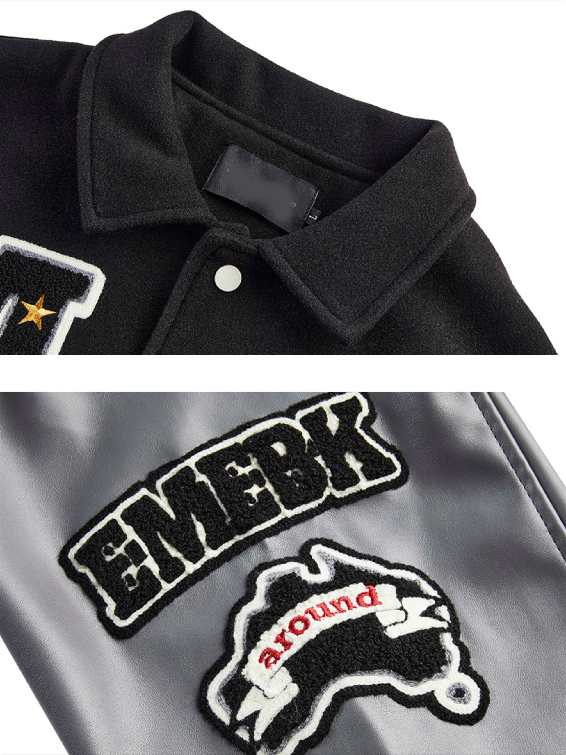 Letter Embroidery Assemble Collision Color Jacket