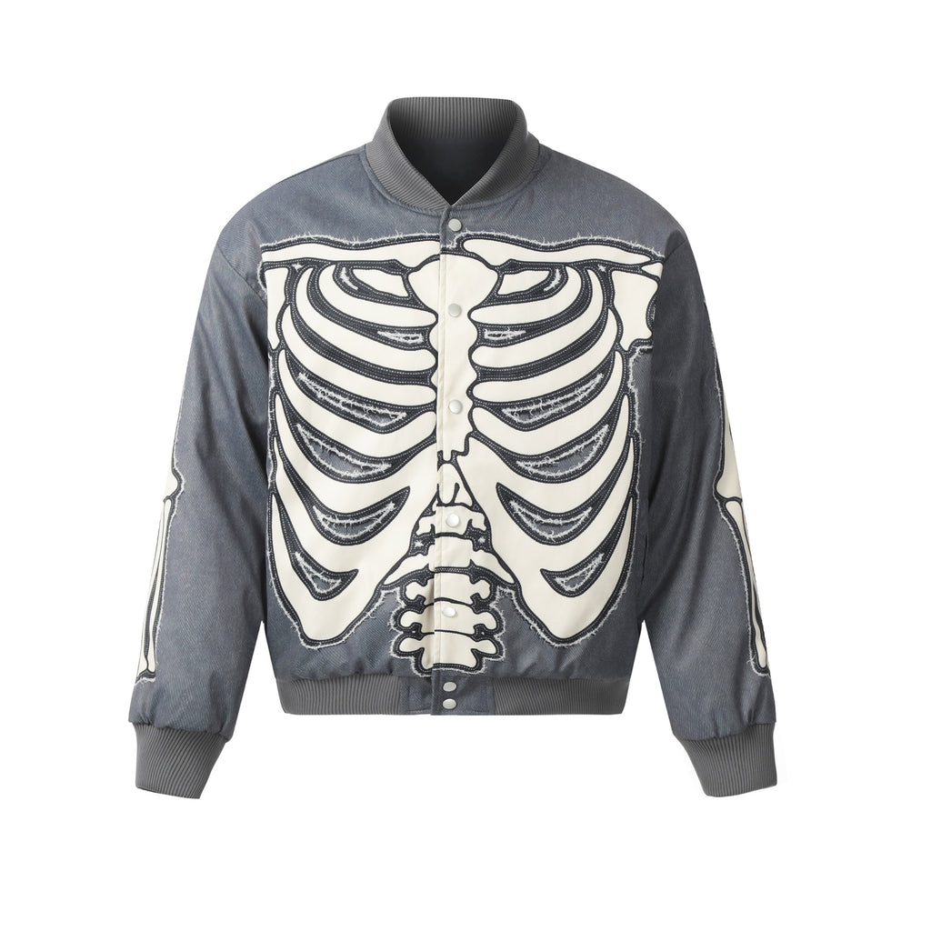 Vinatge Skull Skeleton Print Baseball Uniform Coat